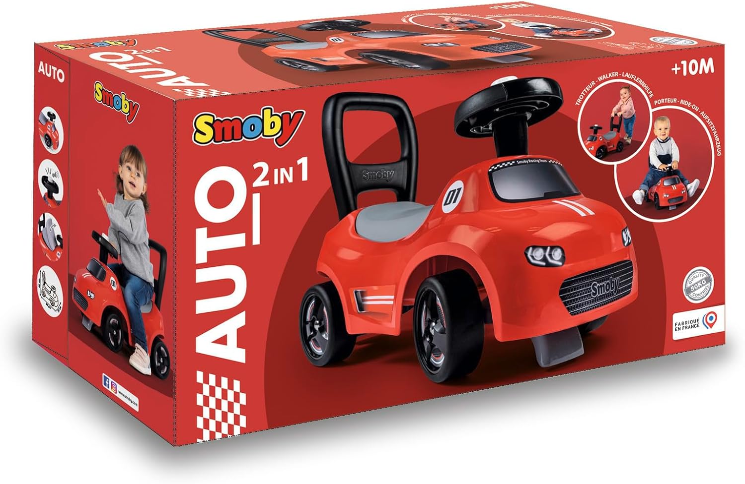 Smoby Red Ride, 10 Months, Soft Lines, Modern Look and Integrated Steering Wheel Horn (7600720541)