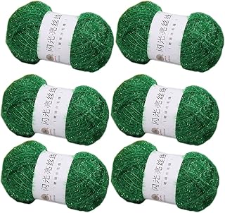 6 Skeins Shiny Dishcloths Yarn, 100% Polyester Glass Silk Pastel Scrubby Yarn for Crocheting Weaving Handmade Craft Total 300g (Emerald Green)