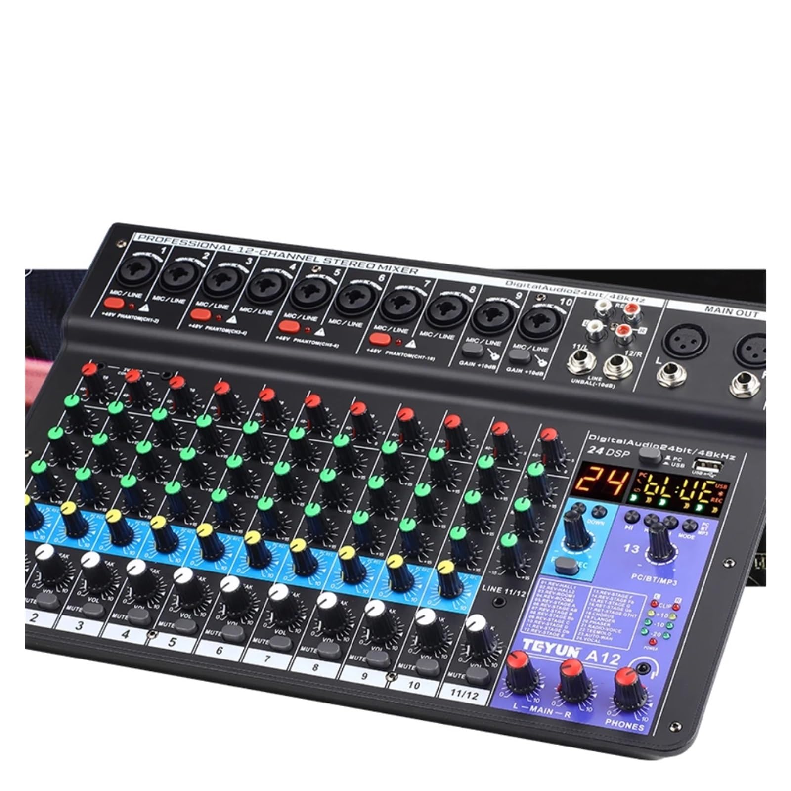 Mixer per DJ, Mixer A12 canali Mixer Portatile Professionale Scheda da Tavolo MP3 Digitale Ingresso Computer 48v Numero di Alimentazione A6 A8