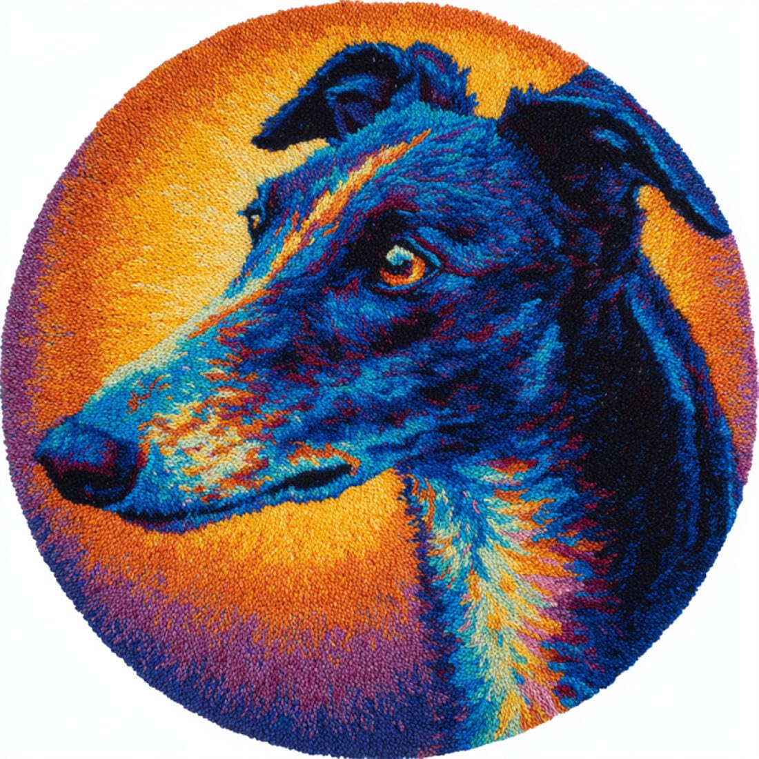 Rqwybcaxn DIY Rug Latch Hook Kits for Adults Animal Needlework Kit Cartoon Greyhound 50x50cm Round Tapestry with Crochet Hook Living Room Craft Gift