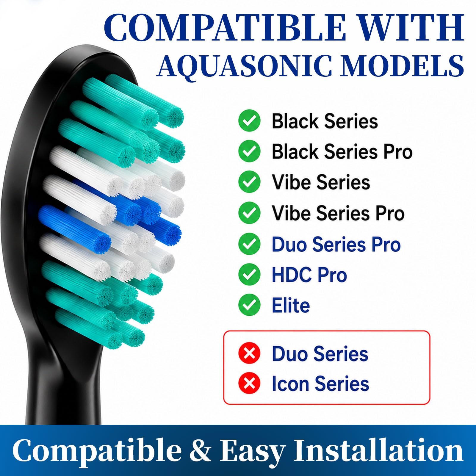 Ersatz-Zahnbürstenköpfe für AquaSonic Black Series & Pro/Vibe Series/Duo Series Pro – Kompatibel mit Aqua Sonic Elektrische Zahnbürste, Dupont-Borsten mit Abdeckung, Schwarz, 8 Stück
