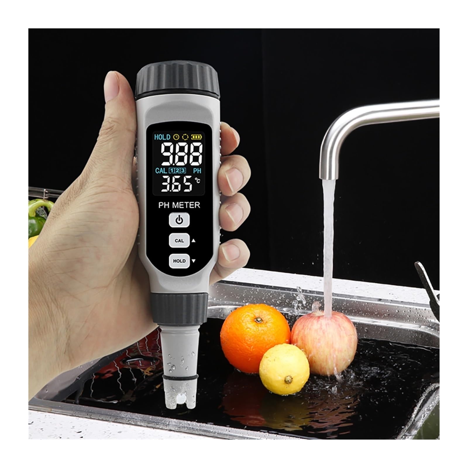 Kit per l'analisi dell'Acqua, Misuratore di PH Portatile a Penna, Tester qualità Acqua, acidometro for Acquario, Include Batteria al Litio da 3,7 V