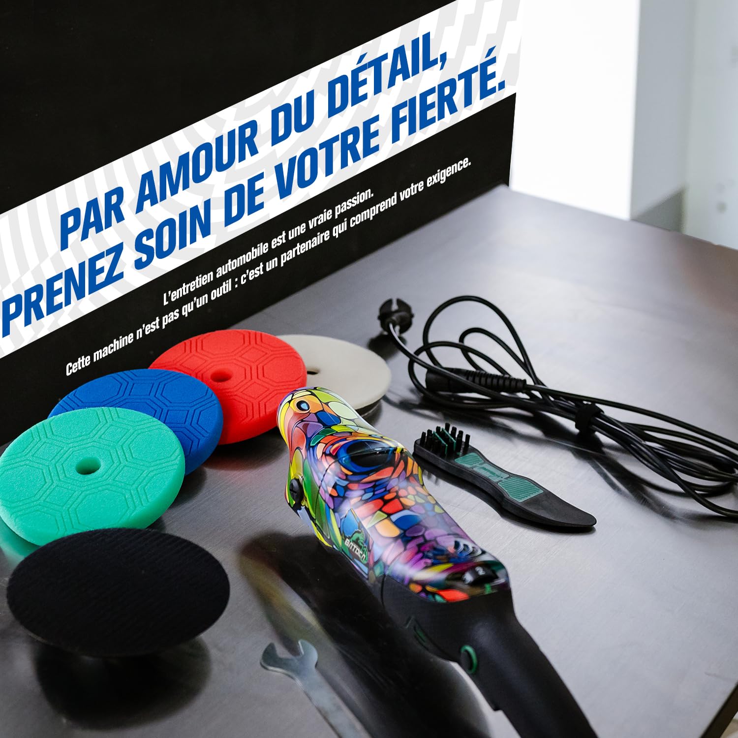 BATOCA P2 Polisseuse Rotative 1000W Couple Élevé, 150mm Lustreuse Pro pour Correction Peinture - Anti-Vibration, Câble Amovible 5m, 6 Vitesses 1000-3800 tr/min - Voiture, Bateau, Camping-Car