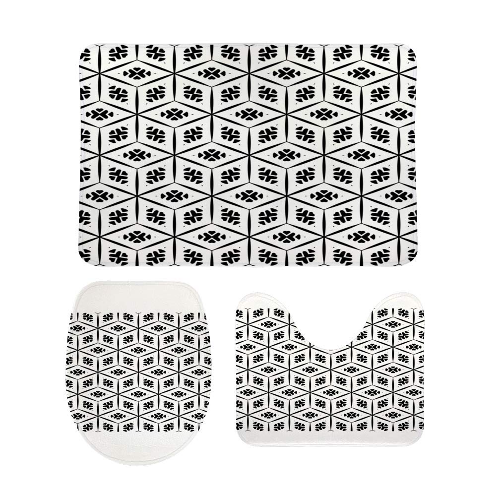 Housse d'abattant de WC et tapis de bain lot de 3 ornement chic blanc