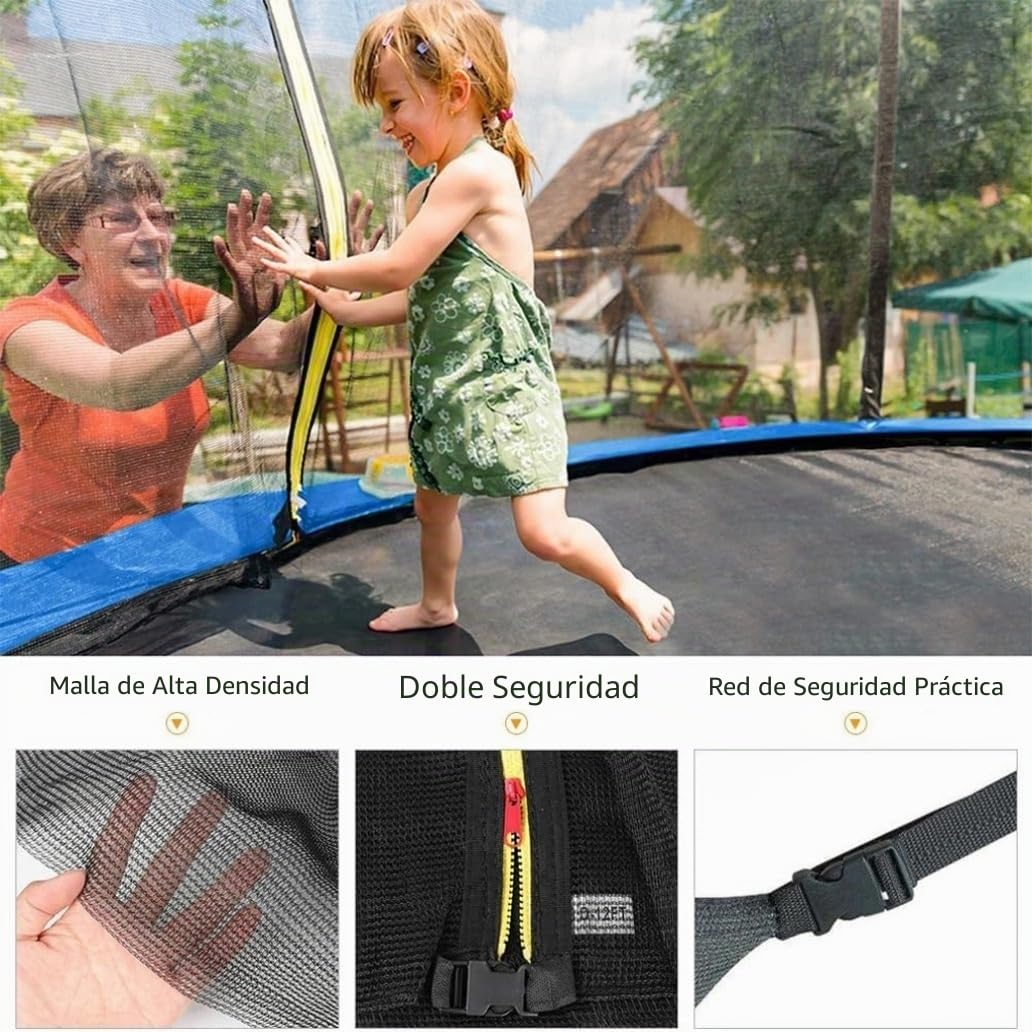 Red de Seguridad para Cama Elástica 6ft/8ft/10ft/12ft/14ft/16ft, Red para Cama Elástica con Doble Cremallera y Hebillas Protectoras