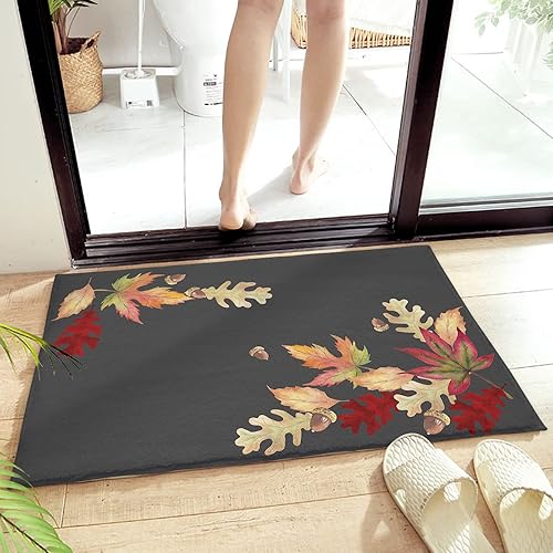 Alfombra de baño antideslizante con hojas de arce, suave, de pelo largo, peludo, para otoño, plantas, hojas, alfombra de Acción de Gracias, para