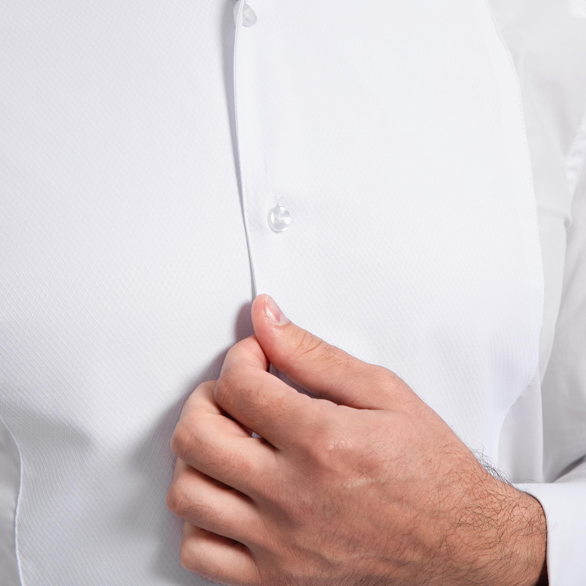 Camicia da smoking da uomo con colletto Windsor, polsini francesi e jacquard frontale, camicia formale elasticizzata per matrimonio e ballo di fine anno, cravatta nera