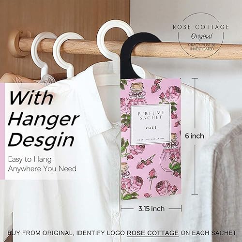Miniatura 2 de ROSE COTTAGE Grandes paquetes de 12 unidades de desodorante de armario colgante de rosas, ambientador, bolsas perfumadas de larga duración