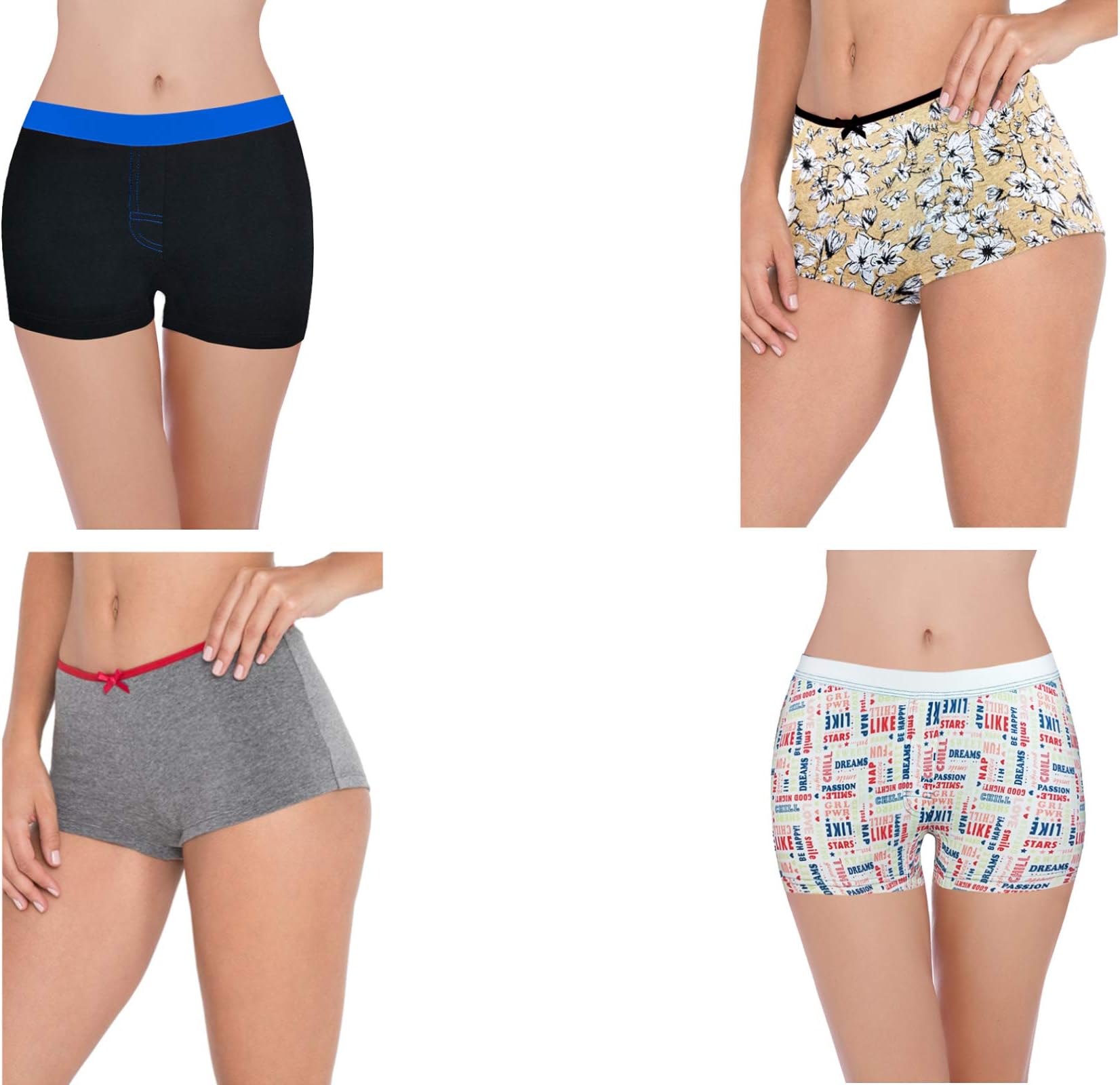 PepperikaWomen's Boyshort Underwear Cotton Bloomer Briefs Hipster Boy Leg Panties Combo (Prints & Colours May Vary)