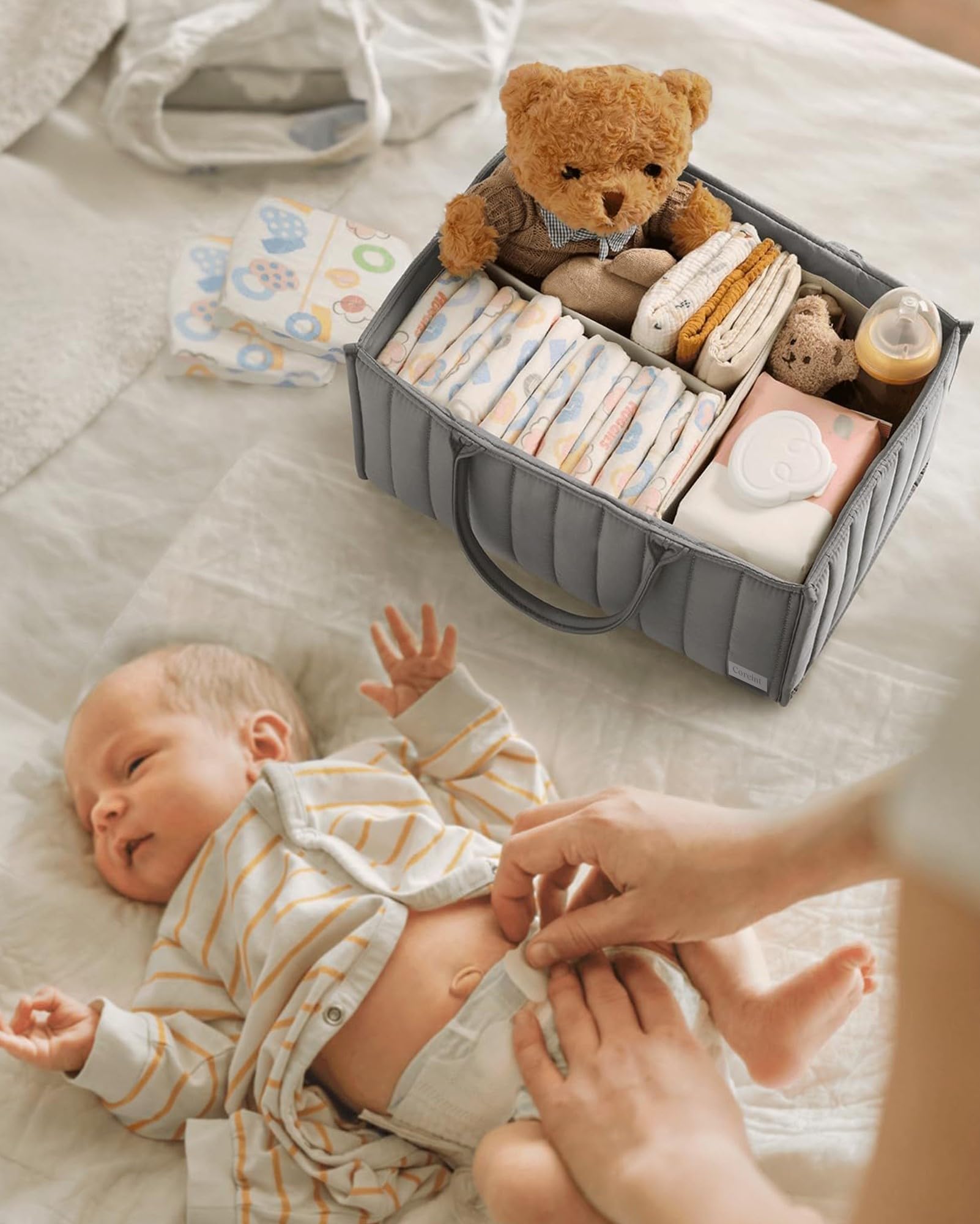 Nappy Caddy Organiser Large,Diaper Caddy,Unique Stylish Baby Shower Gifts For Mum Nursery Storage Basket - Image 4