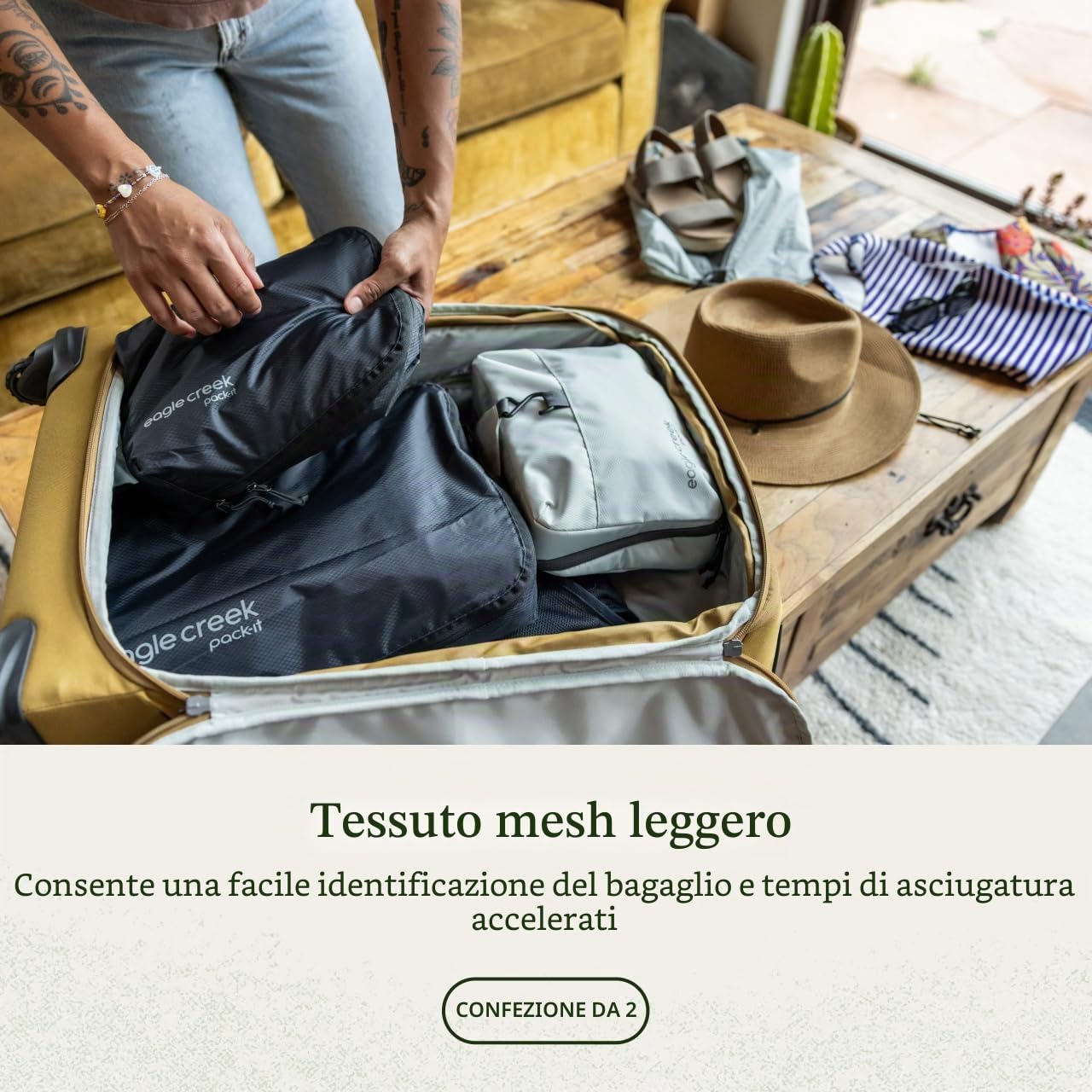Eagle Creek Pack-It Spectre - Cubi da imballaggio a compressione, resistenti, ultra leggeri e impermeabili, in tessuto Ripstop, borse organizer per abbigliamento e attrezzatura, nero, S/M, Pack-It