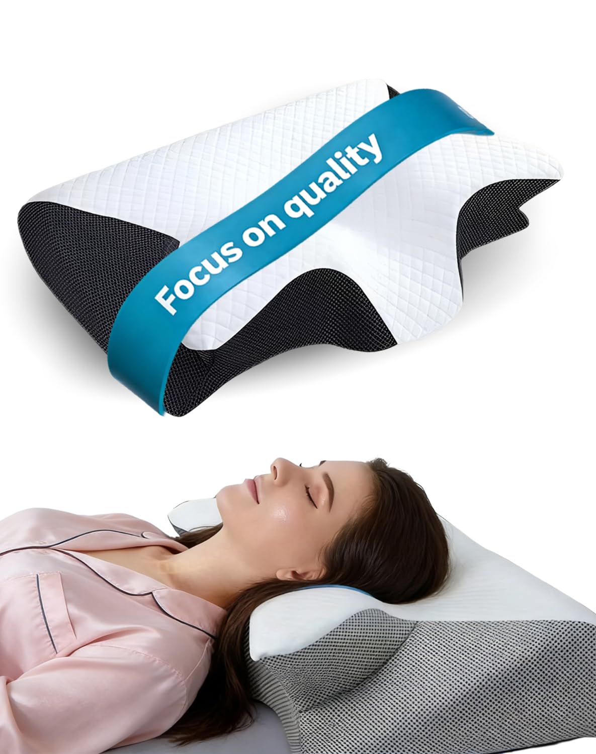 Vitasleep Migraine Pillow – Orthopedic Cervical Memory Foam Pillow for Neck Pain Relief, Ergonomic Dual Height Neck Support Pillow for Side, Back & Stomach Sleepers, For People with Insomnia (Black)