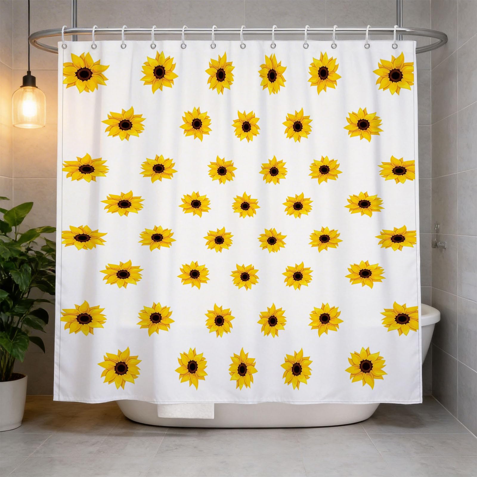Hongduo 3D Sunflower Shower Curtain for Stalls Bathtubs Floral Pattern Bathroom Decor Shower Curtain Set Polyester Fabric Waterproof 200x200cm/79X79 Inch with Hooks