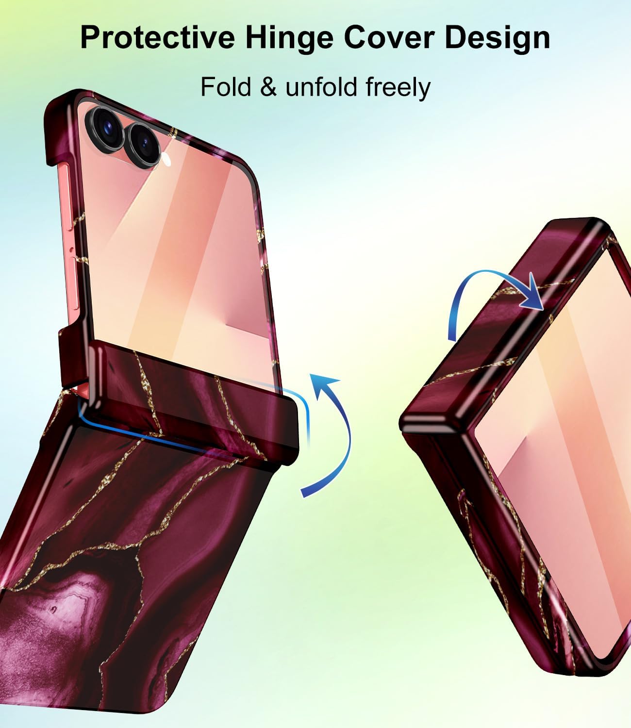Btscase for Samsung Galaxy Z Flip 7 Case,Built in Front Screen Protector,Gold Glitter Marble Pattern Hard PC Slim Shockproof Full Body Drop Protective Case for Galaxy Z Flip 7 5G (2025), Coral Red