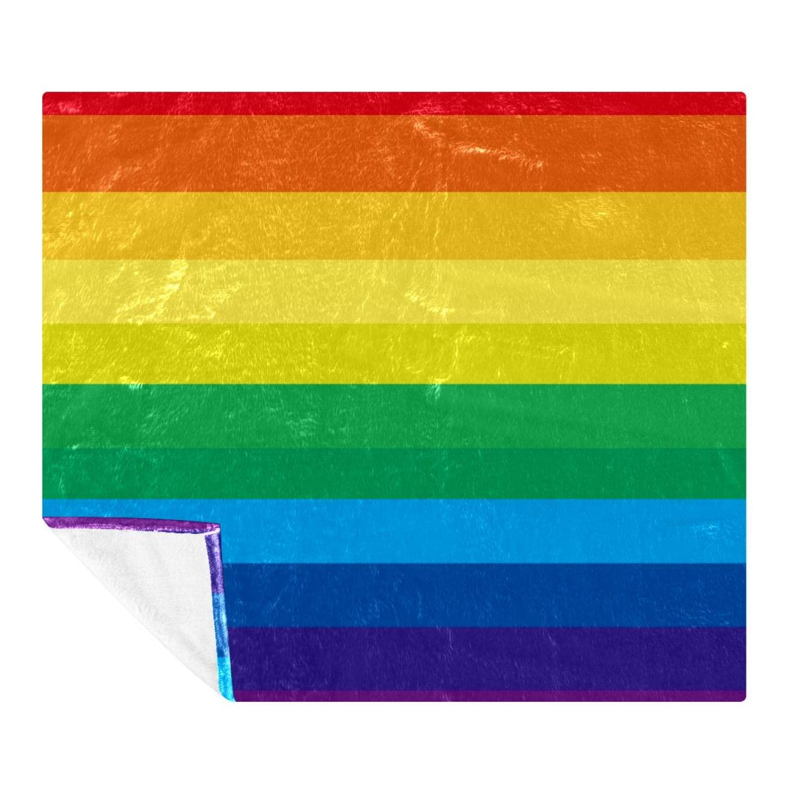 Couverture polaire microfibre à rayures arc-en-ciel pour adultes et enfants au canapé