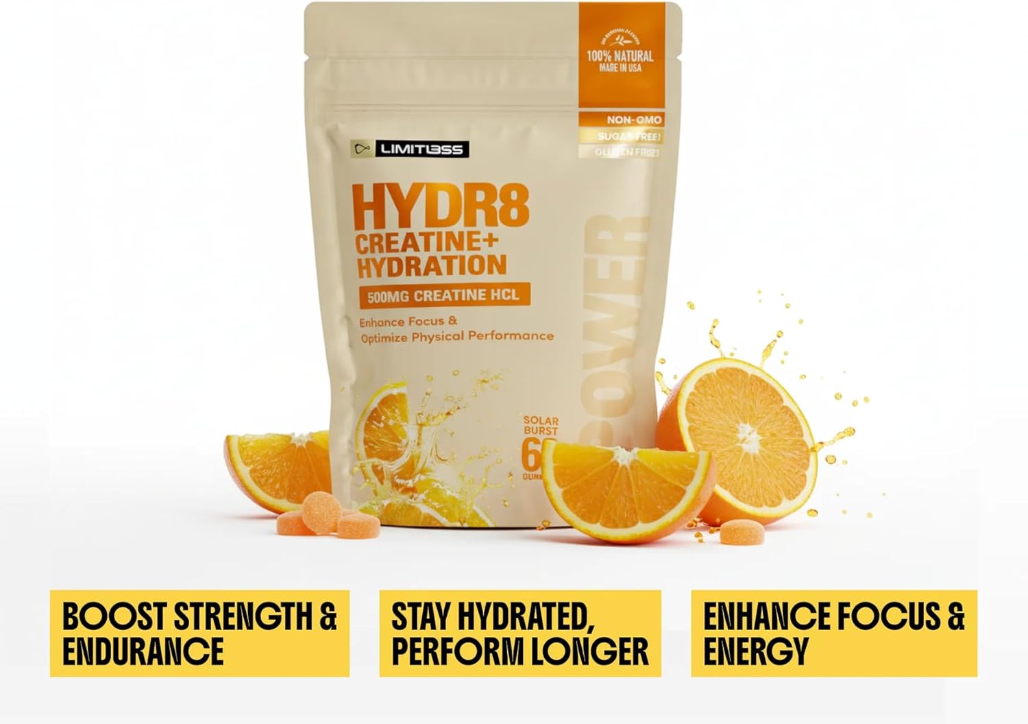 Limitless HYDR8 Creatine + Hydration Gummies - 30 Day Supply