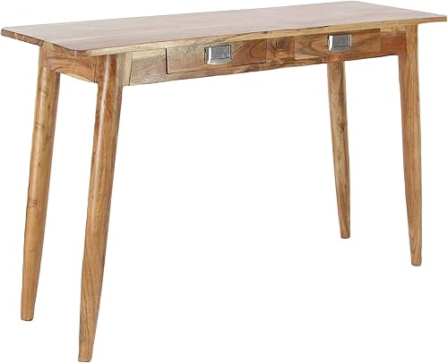 Deco 79 Mesa consola rectangular de madera con asas plateadas, 45 x 16 x 29 pulgadas, marrón