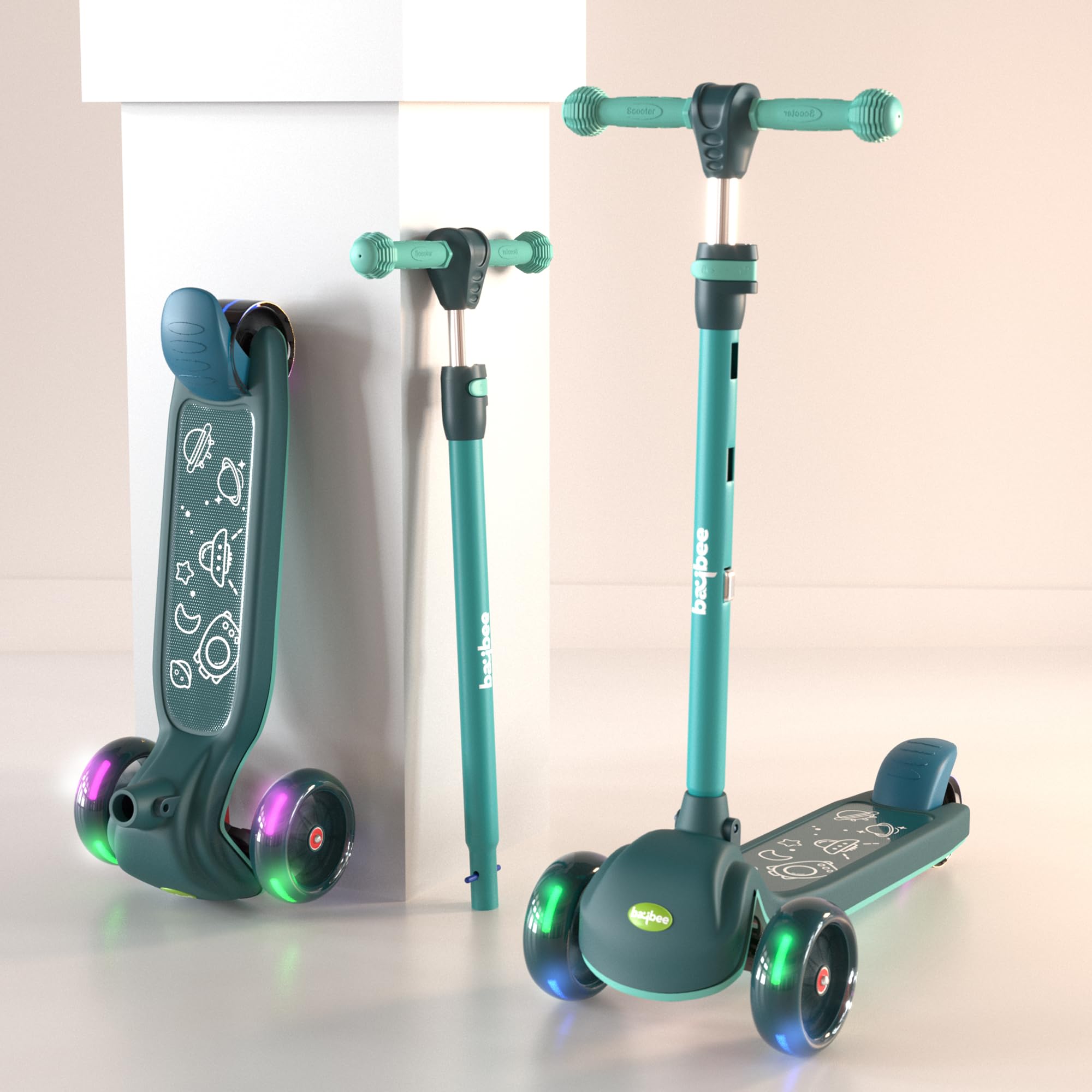 Baybee Blaze Storm 3-Wheel LED Kick Scooter for Kids, 2-10 Years, Adjustable Height, Green