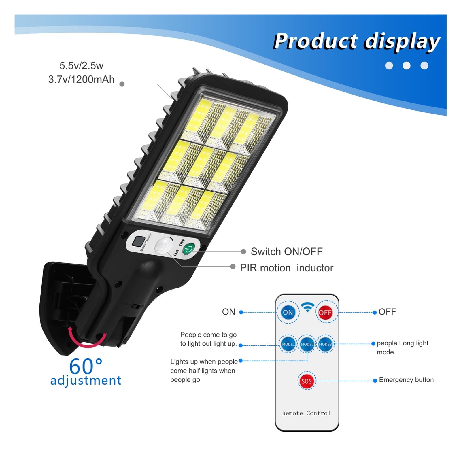 Zewnętrzna lampa solarna, LED Solar Street Lights Outdoor 3 Mode Wodoodporny czujnik ruchu Oświetlenie bezpieczeństwa do ogrodu Patio Path Yard Solar Kinkiet(TYN6165-72-4)