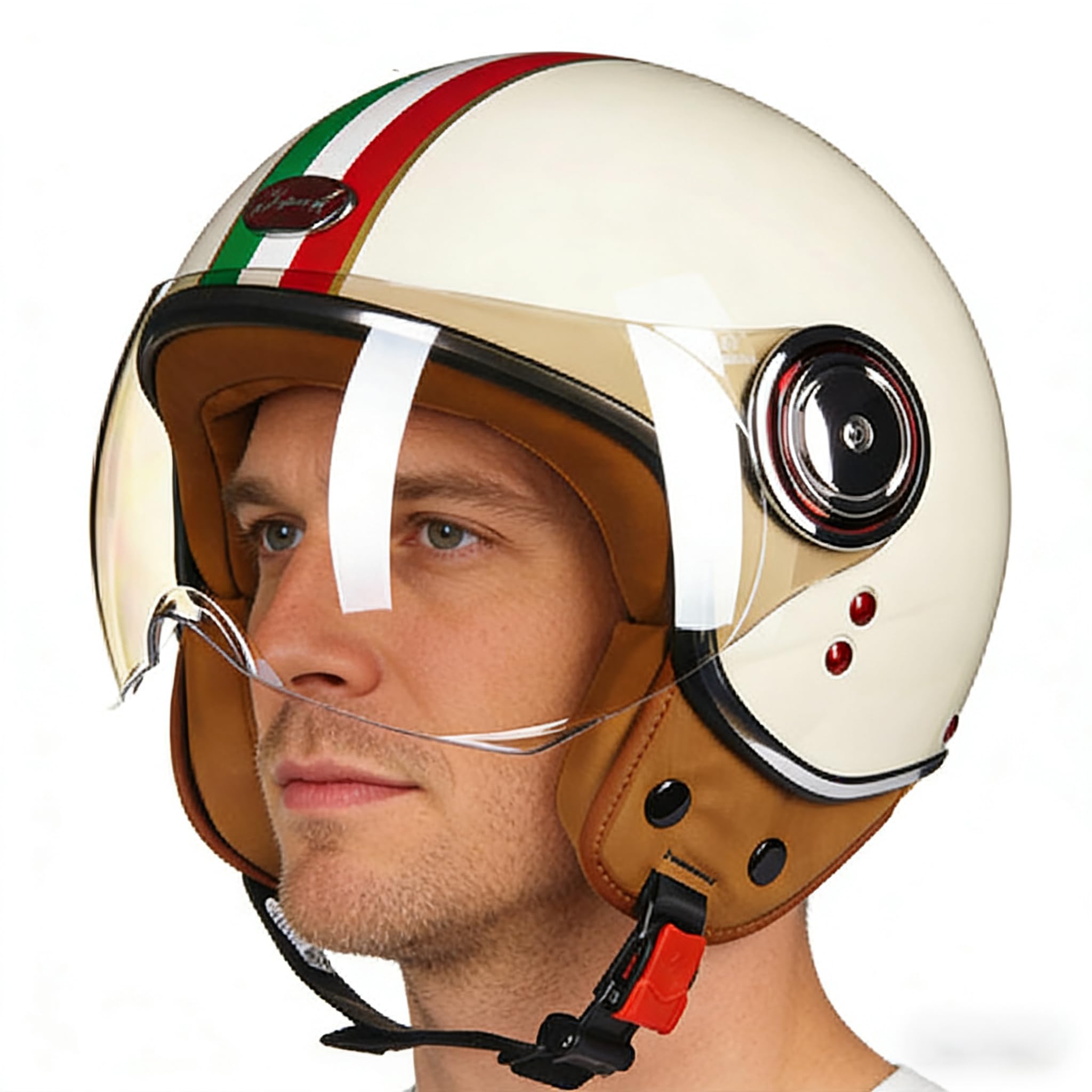 Casco de Moto Jet Vintage con Visera Solar, Medio Casco 3/4 Abierto Estilo Retrò, Homologado Dot/ECE para Scooter Vespa, Cruiser y Motocicleta – Adultos Hombres y Mujeres