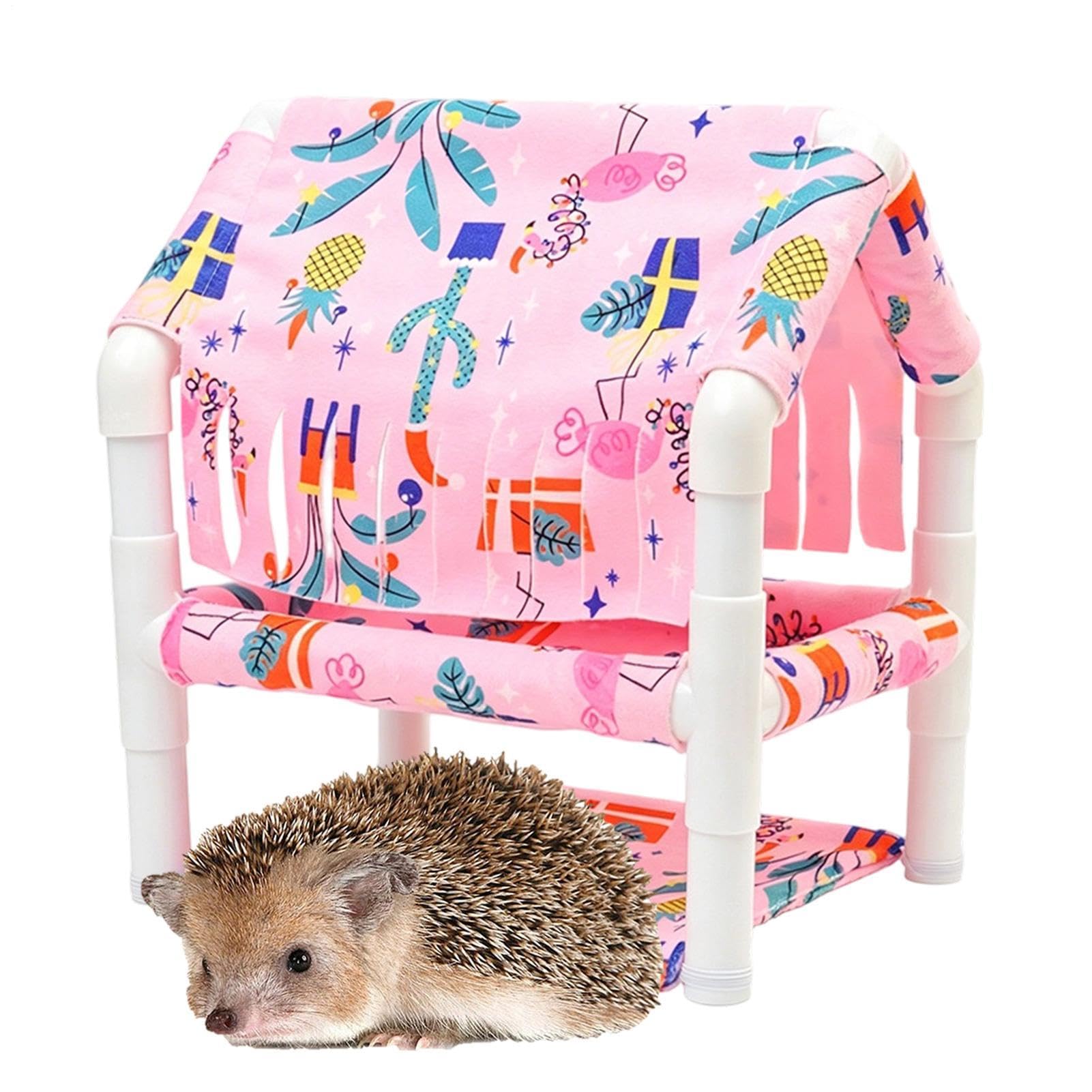 Hamsterhütte | Habitat mit 2 Etagen mit Anreicherung und Schlaf - für Igel und Dekoration Käfig für Hamster | Geeignet für kleine Tiere: Igel, Kaninchen, Wüstenrennmaus, Maus, Frettchen, Verwendung im