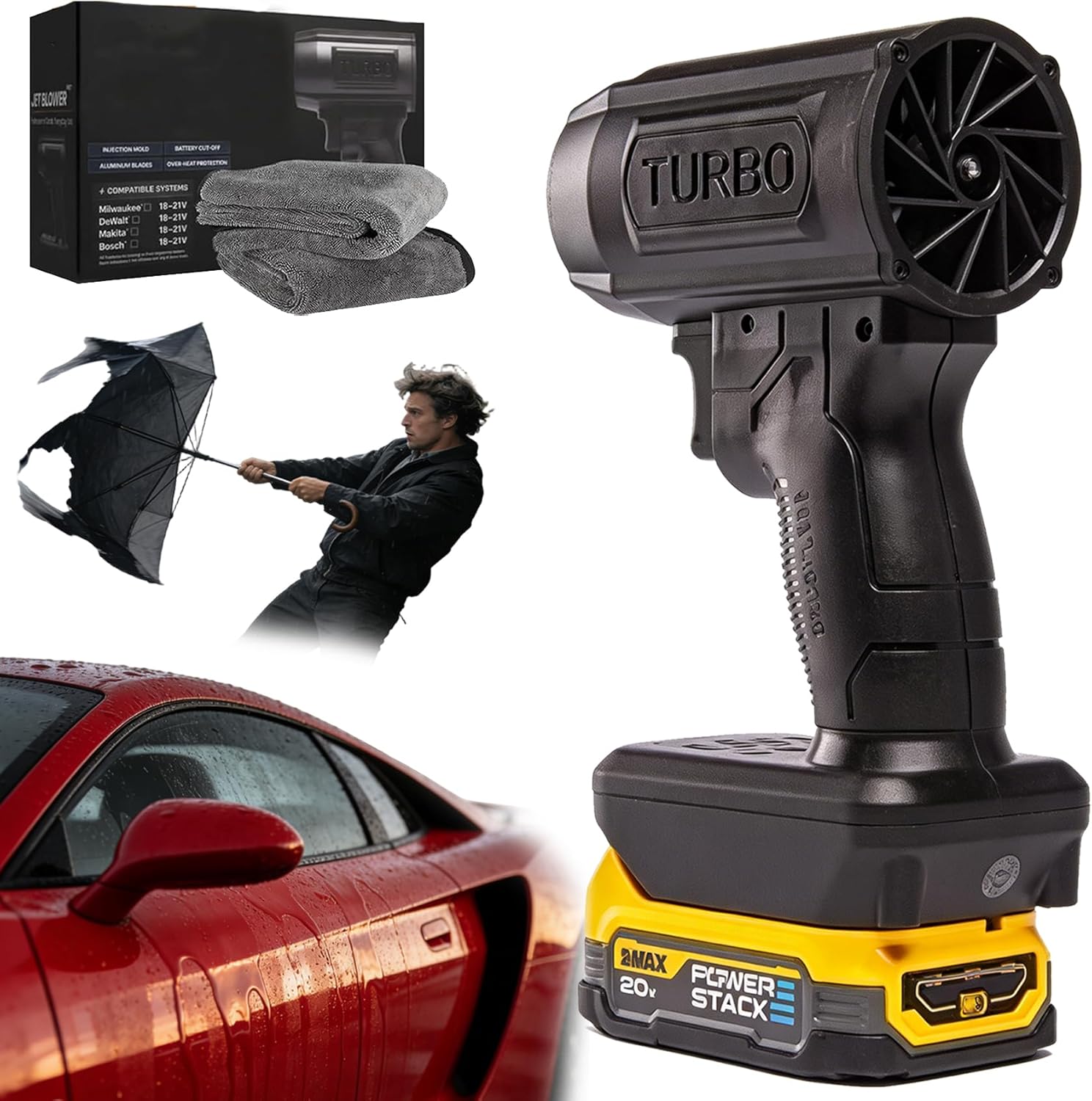 Storm Jet Blower 2.0 Pro, 160,000 RPM Cordless Leaf Blower - 200 MPH Professional Power, Electric Handheld Leaf Blower with 4.0Ah Batteries - Lightweight for Patio, Lawn, Snow (for Dewalt（No Battery）)