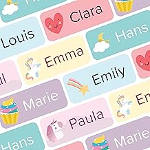 Etiquettes autocollantes personnalisées (70 pièces) pour école et fourniture scolaire - Étiquettes crayon stylo rentrée maternelle enfant imperméable (Licorne)
