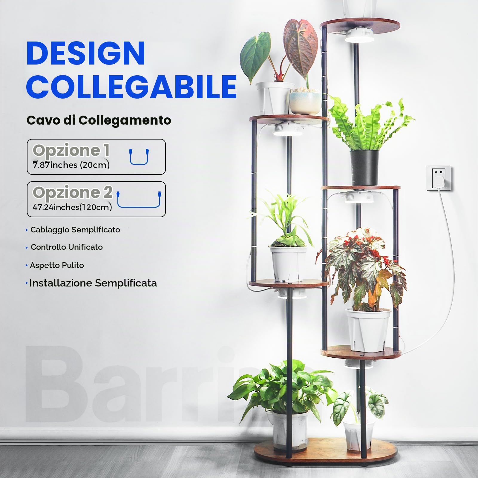 Barrina Orbgrow OG09 Puck Grow Light, 5000 K 36 W (4 x 9 W, 540 Watt Equiv), luce a spettro completo per piante da interno, magnetica e collegabile con timer, 5 livelli dimmerabili per mensole per