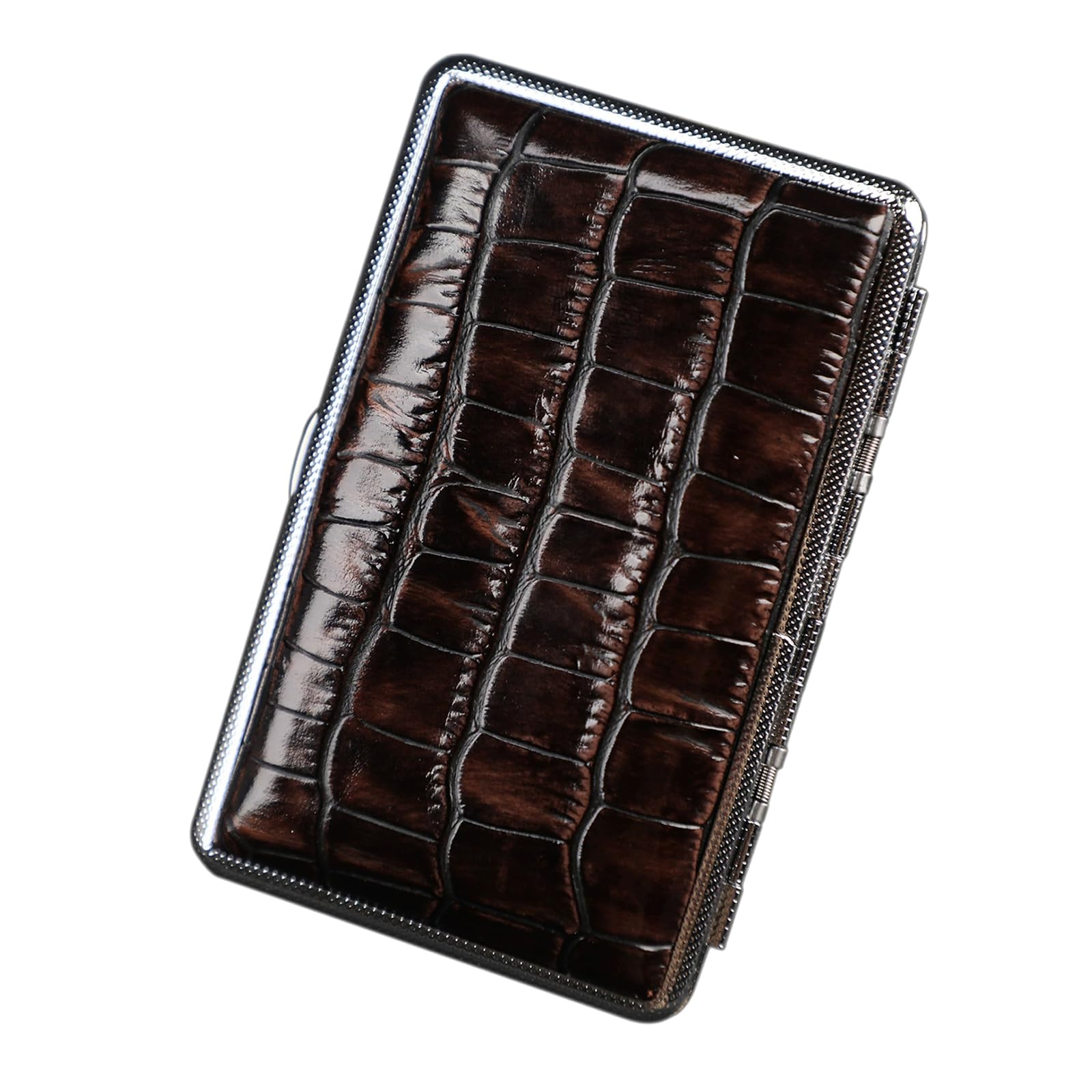 Portasigarette Slim in Pelle PU, Portasigarette in Metallo, per 20 Sigarette, per Uomo E DonnaDark Brown,One Size