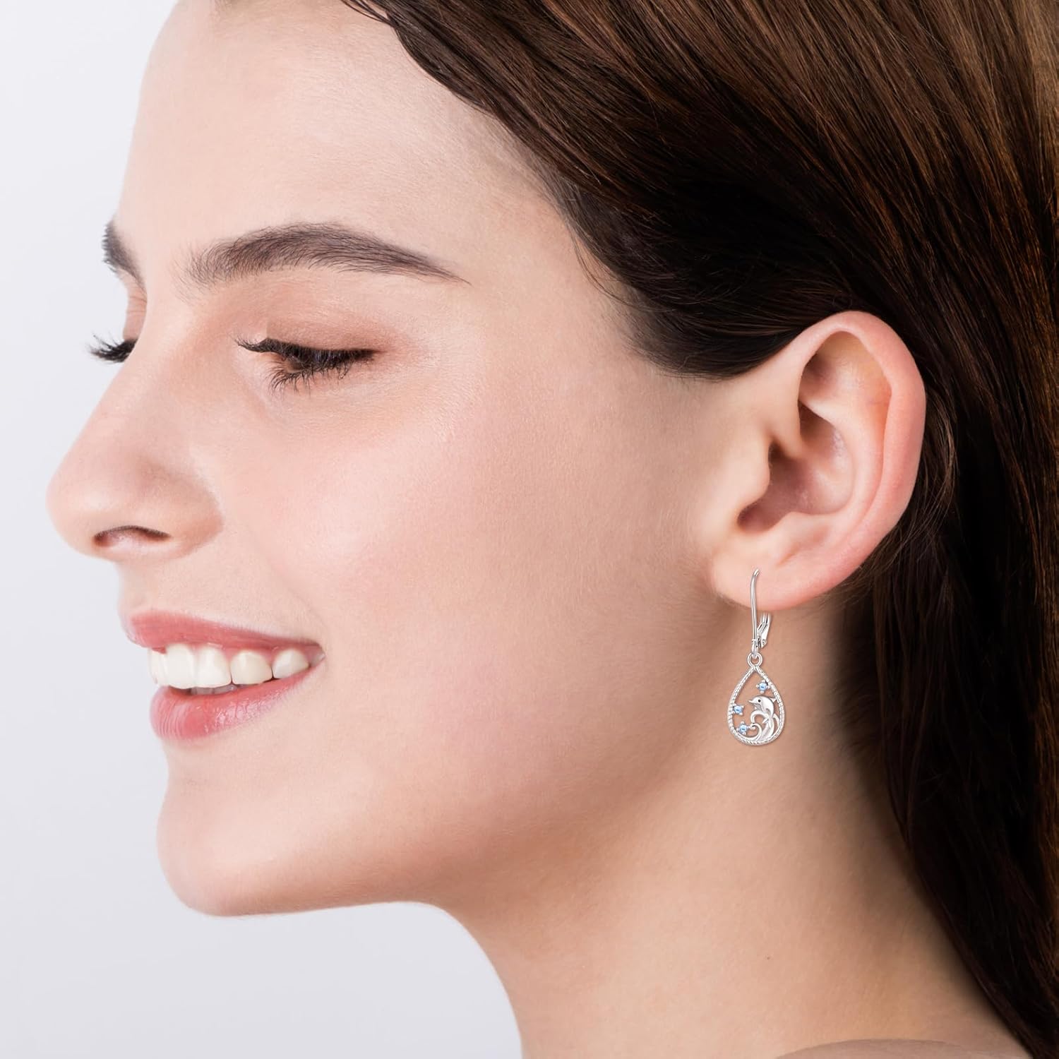 KINGWHYTE Axolotl/Crab/Dolphin/Turtle Earrings for Women 925 Steling Silver Opal Dangle Leverback Earring Cute Animal Drop Earrings Mothers Days Jewelry Gifts for Mum - Image 5