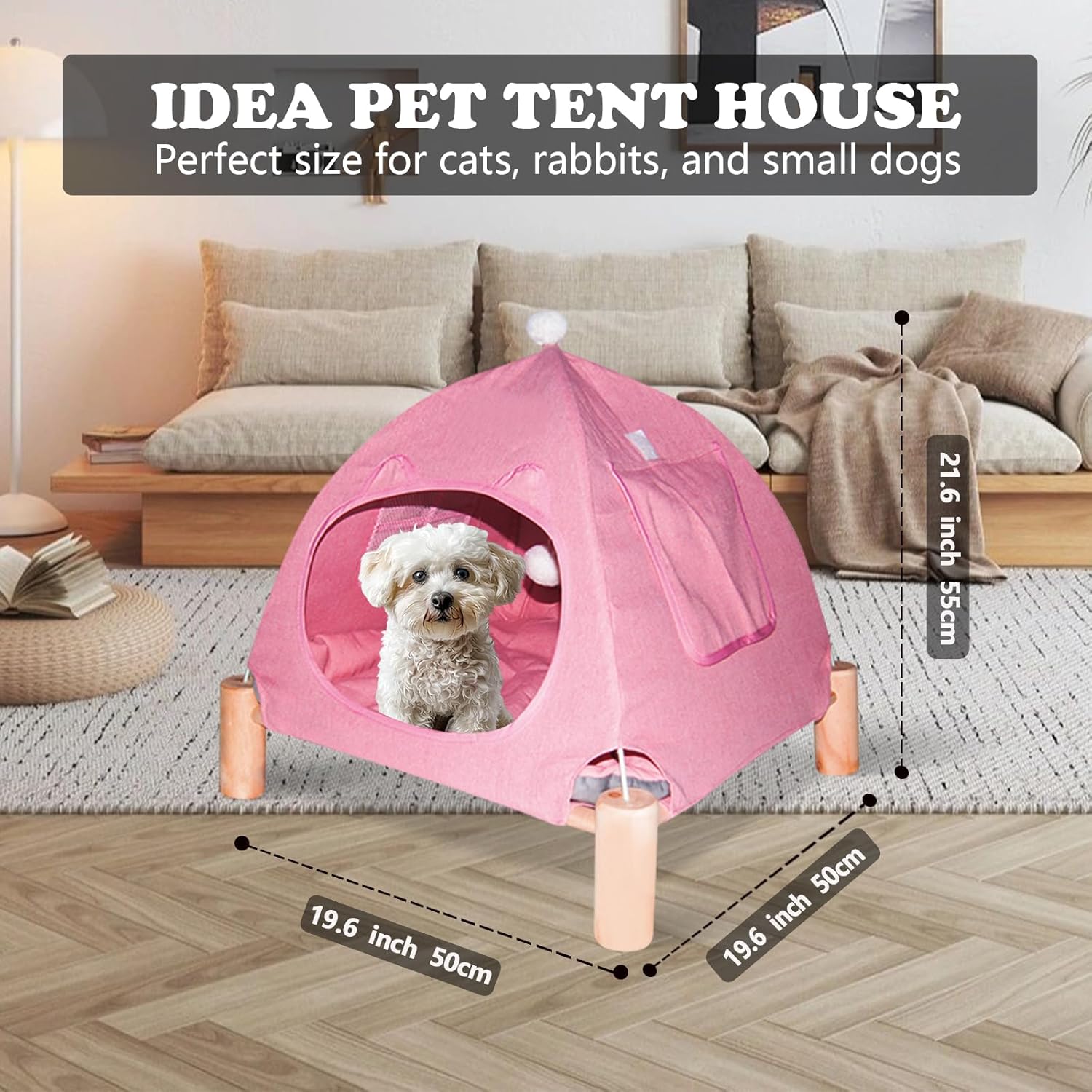 review 2-in-1 Elevated Cat Tent Cat House, Quick Assembly and Disassembly, Portable Indoor/Outdoor Cute Cat Bed Cave-Pink