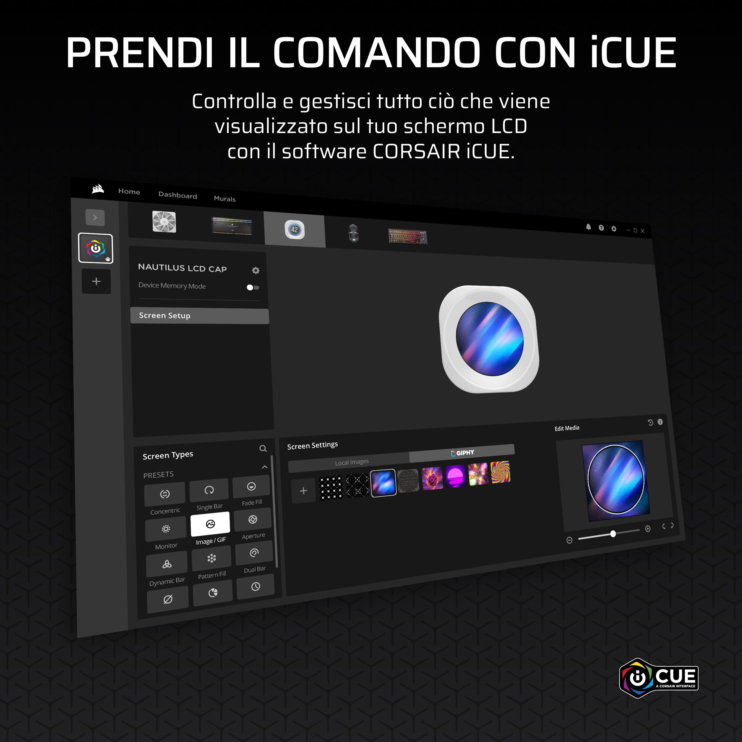 CORSAIR NAUTILUS RS Modulo LCD – Per dissipatori CPU AIO NAUTILUS RS e NAUTILUS RS ARGB – Schermo LCD IPS da 2,1", facile installazione senza attrezzi – Bianco