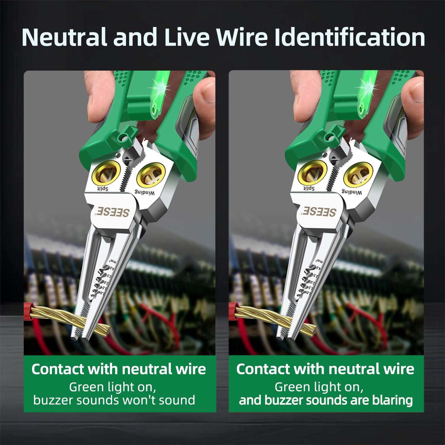8-in-1 Wire Stripper for Electrician: Needle Nose Pliers with Voltage Tester & Dual Alarms - Electrical Pliers for Cutting Wires, Pulling Wires and Crimp Wires