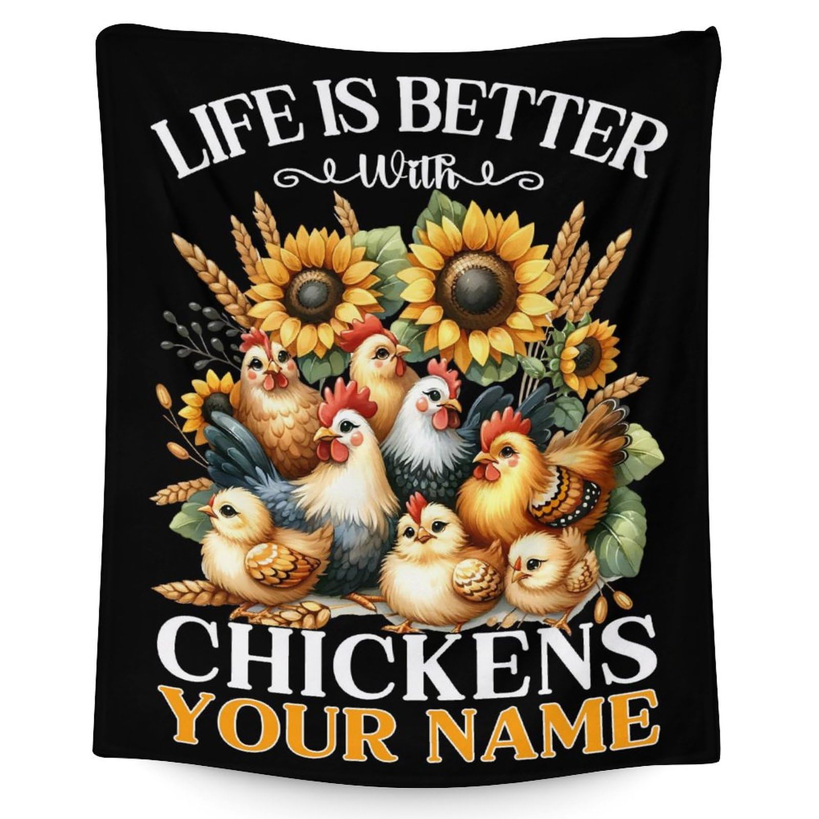 CUSTOMJOY Cute Blanket for Kids, Personalized Chicken Throws for Office Bedroom Travel, 40 * 50 Inch Custom Throw Blankets with Name for Chicken