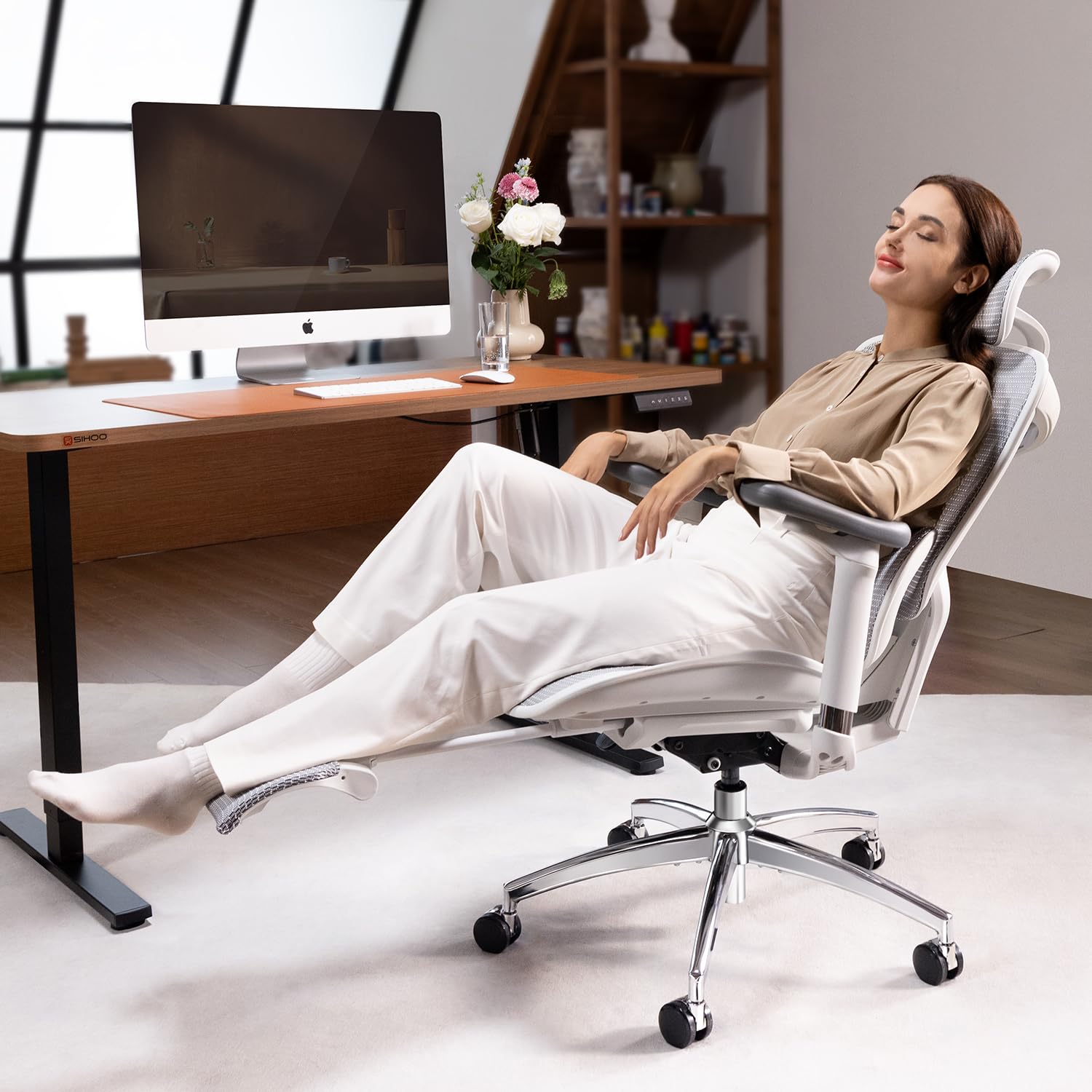 SIHOO Doro C300 Ergonomic Office Chair with Footrest, Ultra Soft 3D Armrests, Dynamic Lumbar Support for Home Office Chair, Adjustable Backrest Desk Chair, Swivel Big and Tall Computer Chair (Grey)