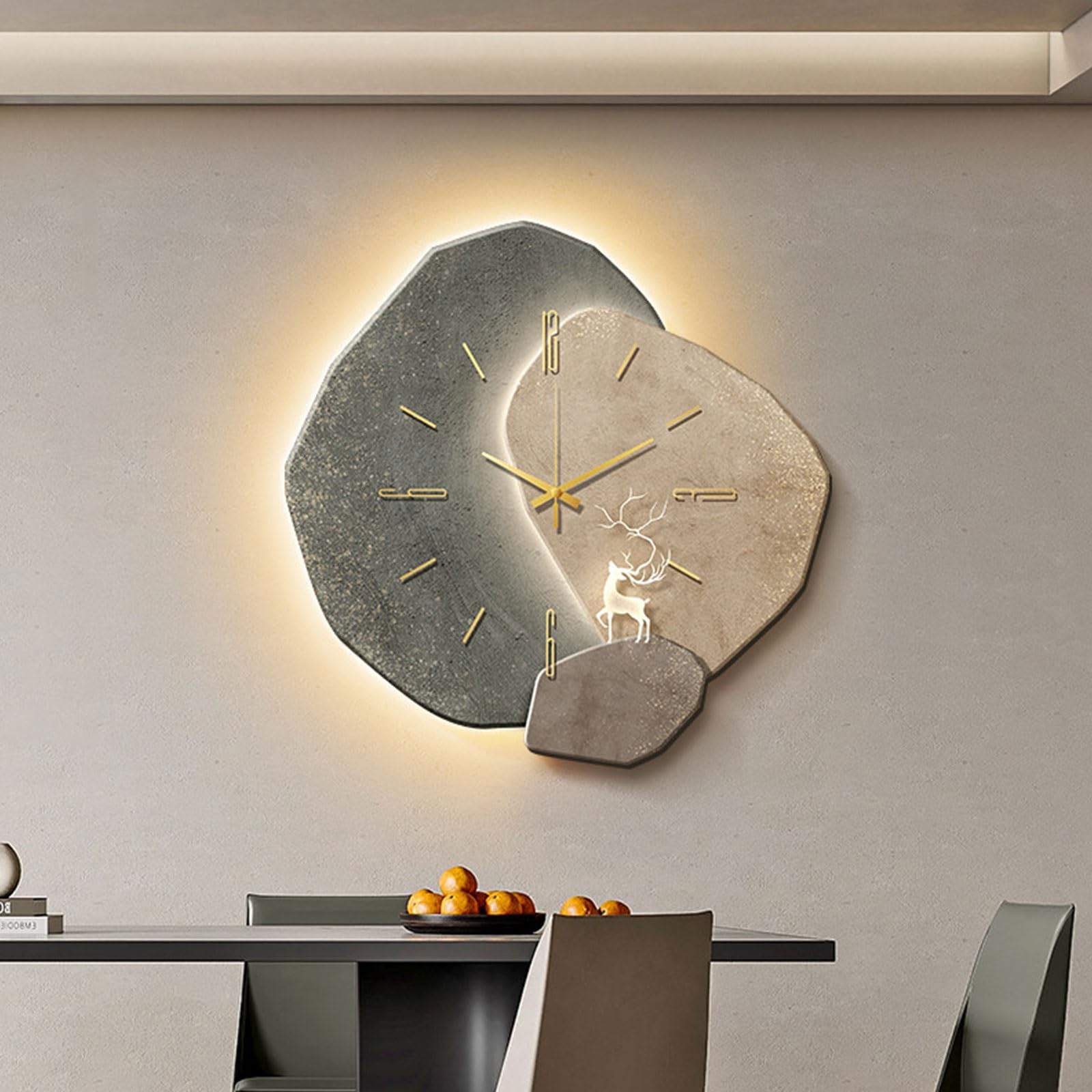 OECETCAWKD Modern 3D Wall Clock with LED Light, Crystal Porcelain Hanging Wall Art Painting, Plug-in Power Supply Wall Clocks for Living Room Dining Room(B,50 * 50CM/19.7 * 19.7IN)
