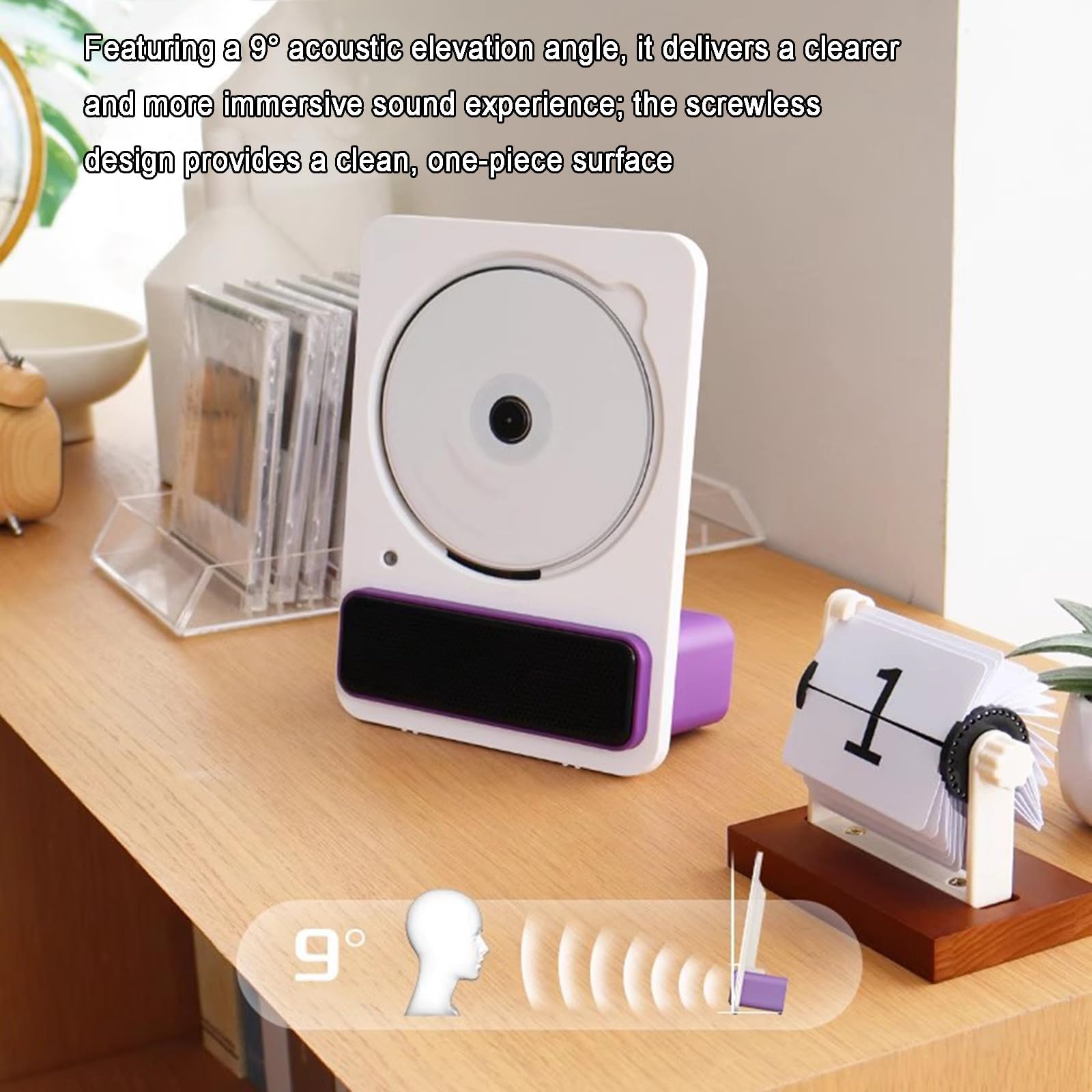 Lettore CD portatile con Bluetooth, telecomando, jack per cuffie da 3,5 mm, altoparlante HiFi per uso domestico e ufficio, lettore audio compatto ed elegante