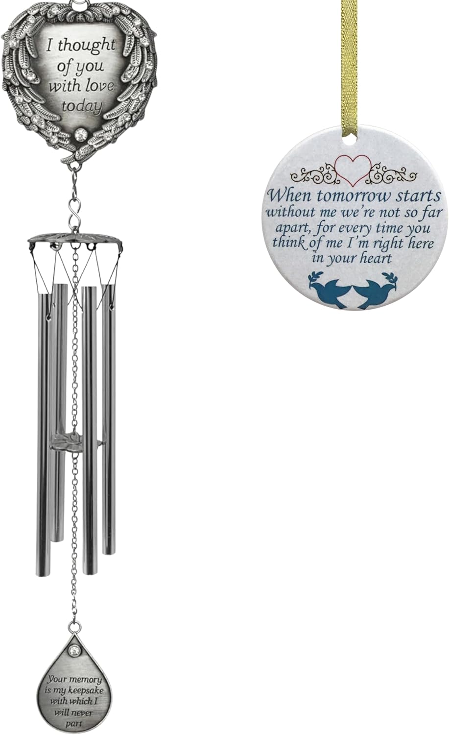 BANBERRY DESIGNS Memorial Windchime and Keepsake Ornament Combo - Gift Pack of in Loving Memory Chimes and Disk Ornament