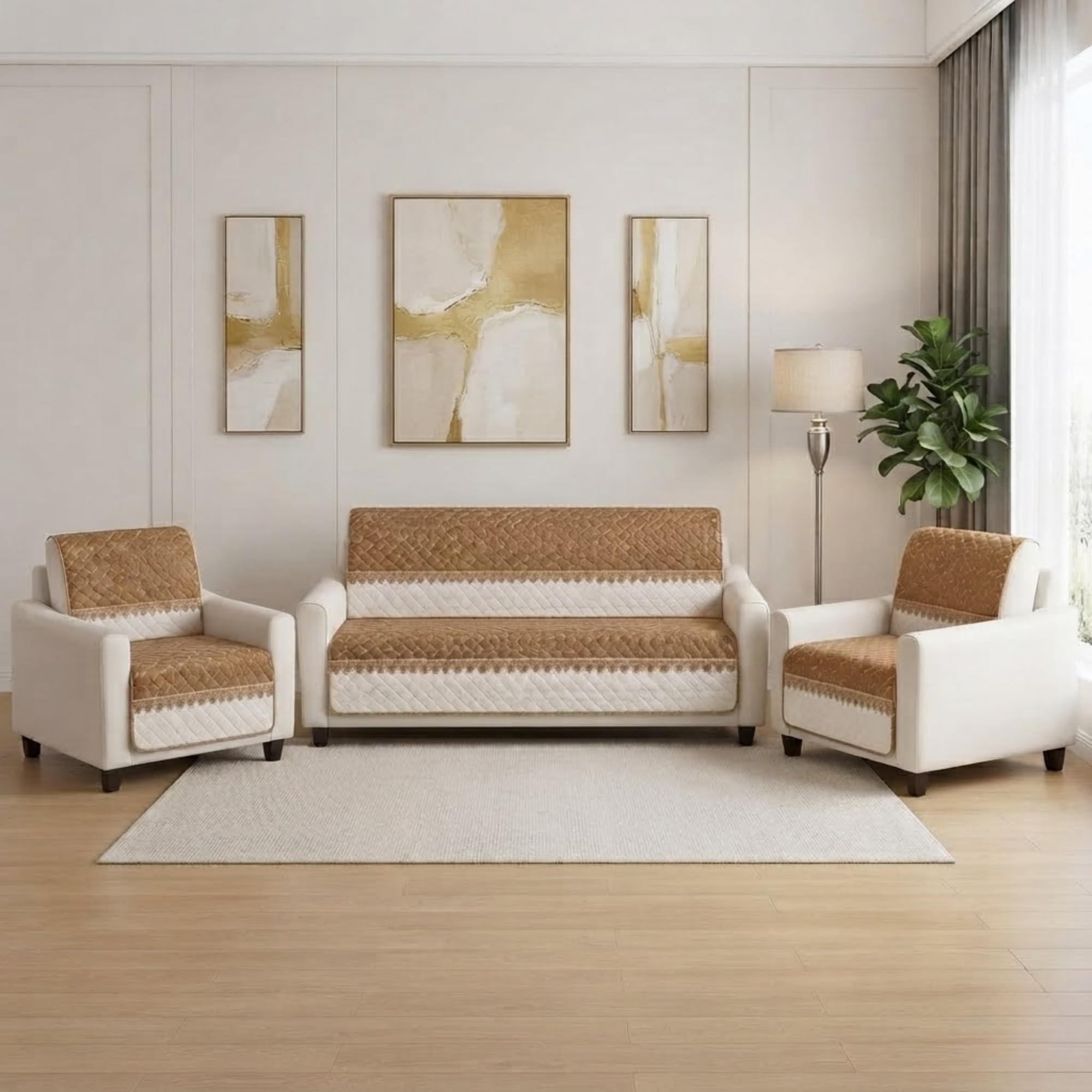 Velvet Quilted Sofa Cover Set - 5 Seater Protection -14 Velvet Quilted Sofa Cover Set - 5 Seater Protection -14