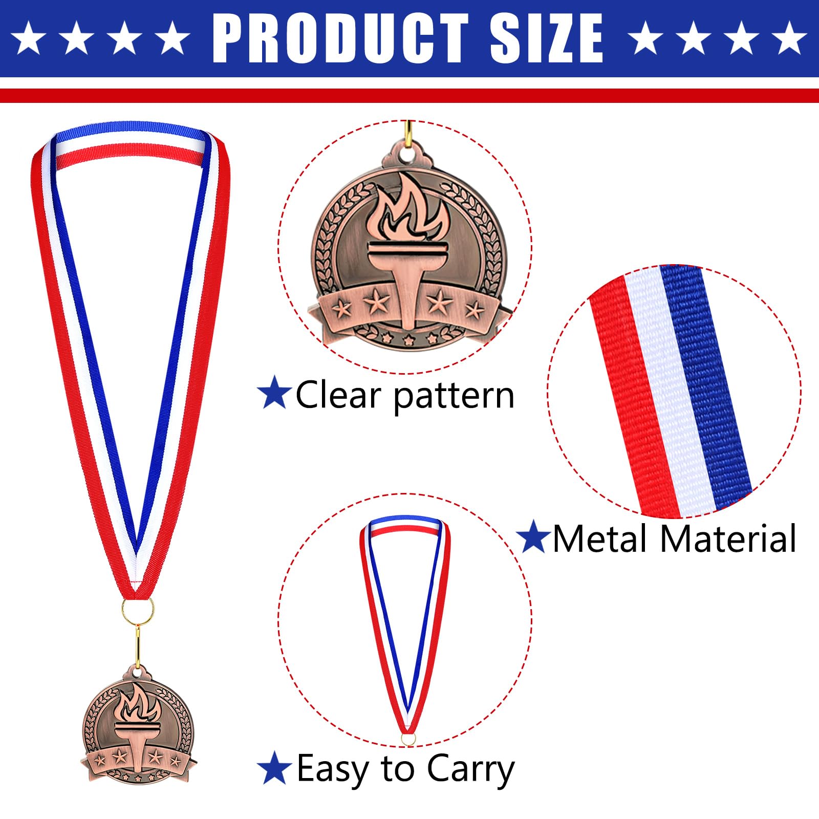 Landical Gold Silber Bronze Award Medaillen Bulk Torch Gewinner Medaillen Preis mit Nackenband für Erwachsene, Wettbewerbe, Spiele, Sportveranstaltungen, Partygeschenke und Dekorationen, 5,1 cm