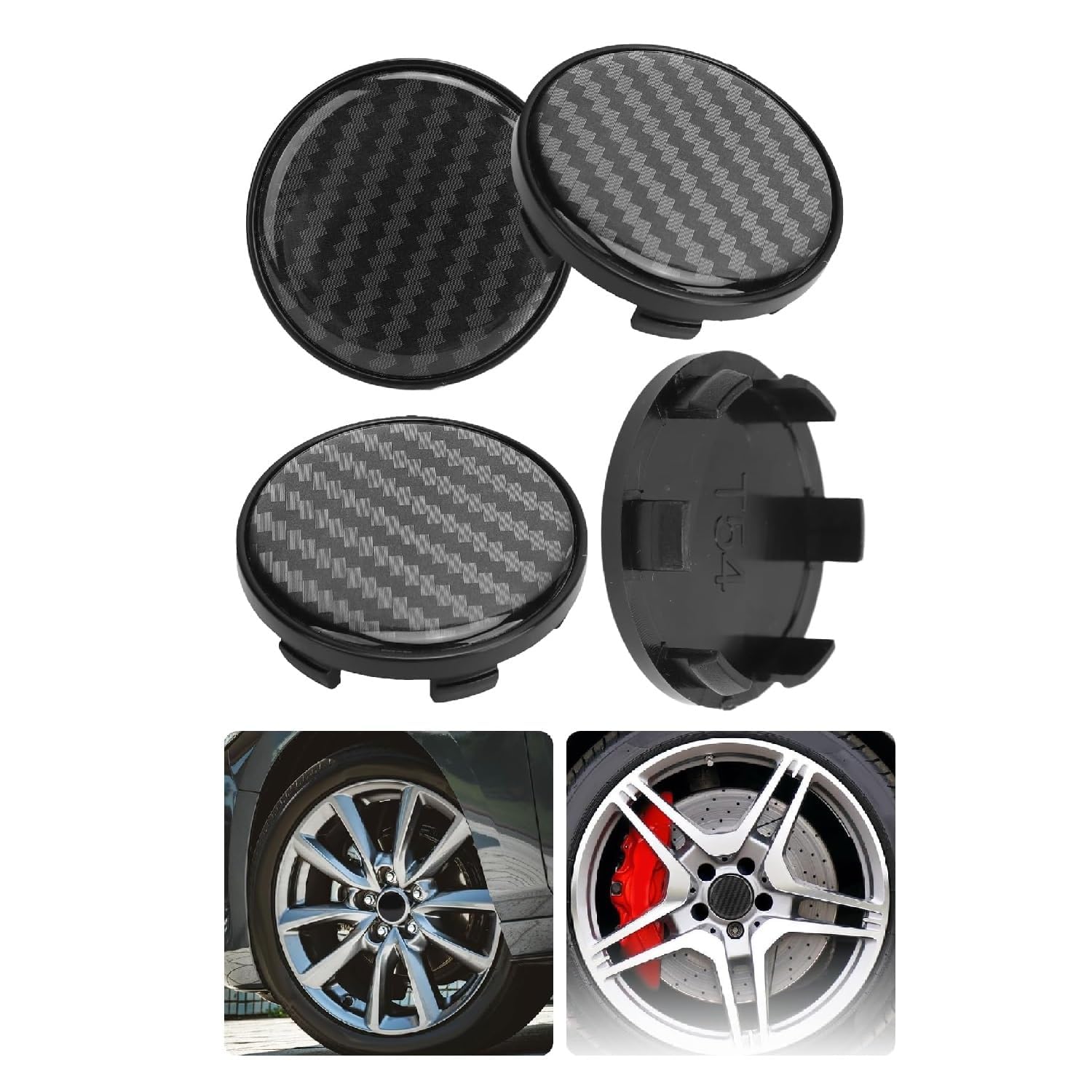 QIZUN 4Pcs Wheel Centre Caps for OD 54mm ID 49mm, Hubcaps Cover Rim Middle Badge Guards Decorative Protector Replacement Accessories Styling