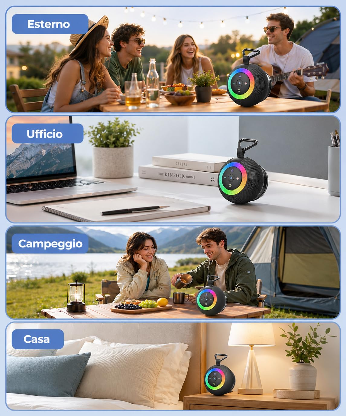 UOHHBOE Cassa Bluetooth Doccia Portatile 20W IPX7 Impermeabile Altoparlante Bluetooth LED Luce 24 Ore di Autonomia Stereo TWS Chiamate in Vivavoce Supporta schede TF con Ventosa per Doccia