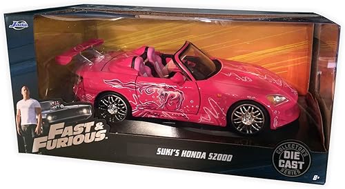 Miniatura 2 de Modelo a escala 124 de metal fundido del auto Honda S2000 rosa de Suki de la película Rápido y Furioso marca Jada