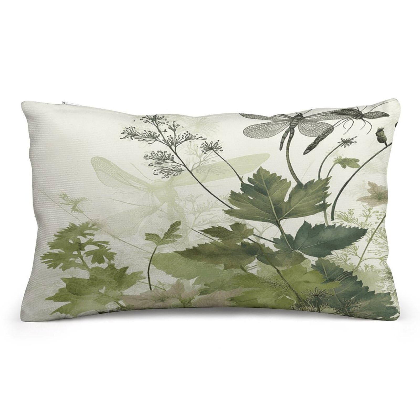 asbwuo Rectangular Decorative Throw Pillow Cover Soft Cushion Cover Foliage and Herbs with Dragonflies Winged Queen Pillow Cases for Couch Sofa Living Room Bed