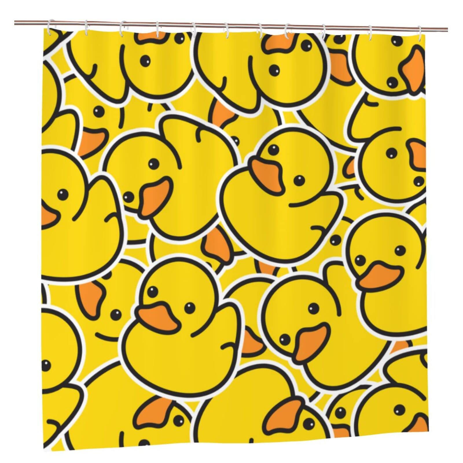 Fiokroo Cute Rubber Ducky Shower Curtain 72x72in Waterproof Polyester Fabric Yellow Cartoon Ducks Bath Curtain with 12 Hooks, Shower Curtains Sets for