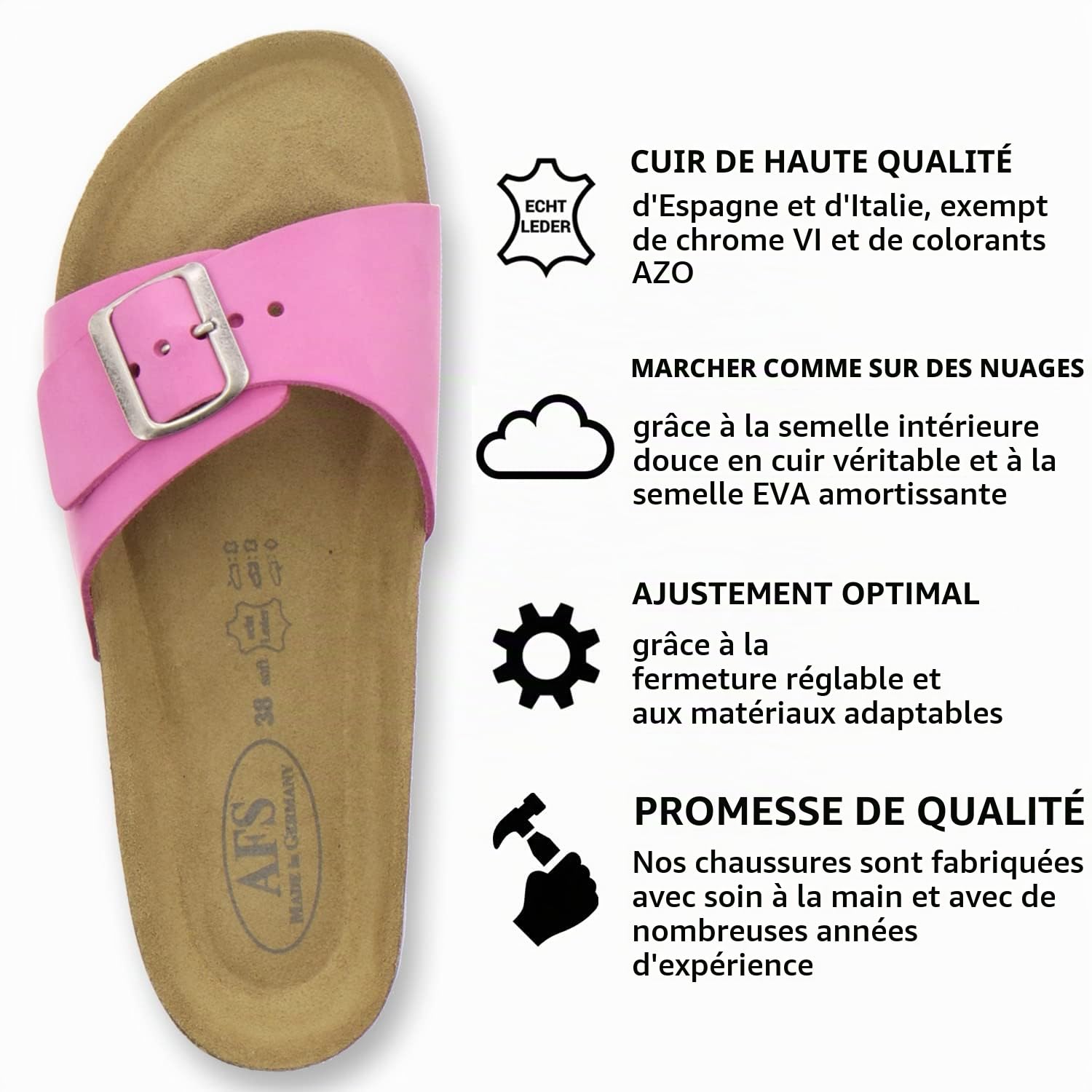 AFS-Schuhe 2112 Mules tendance pour femmes, en cuir véritable, fabriquées en Allemagne