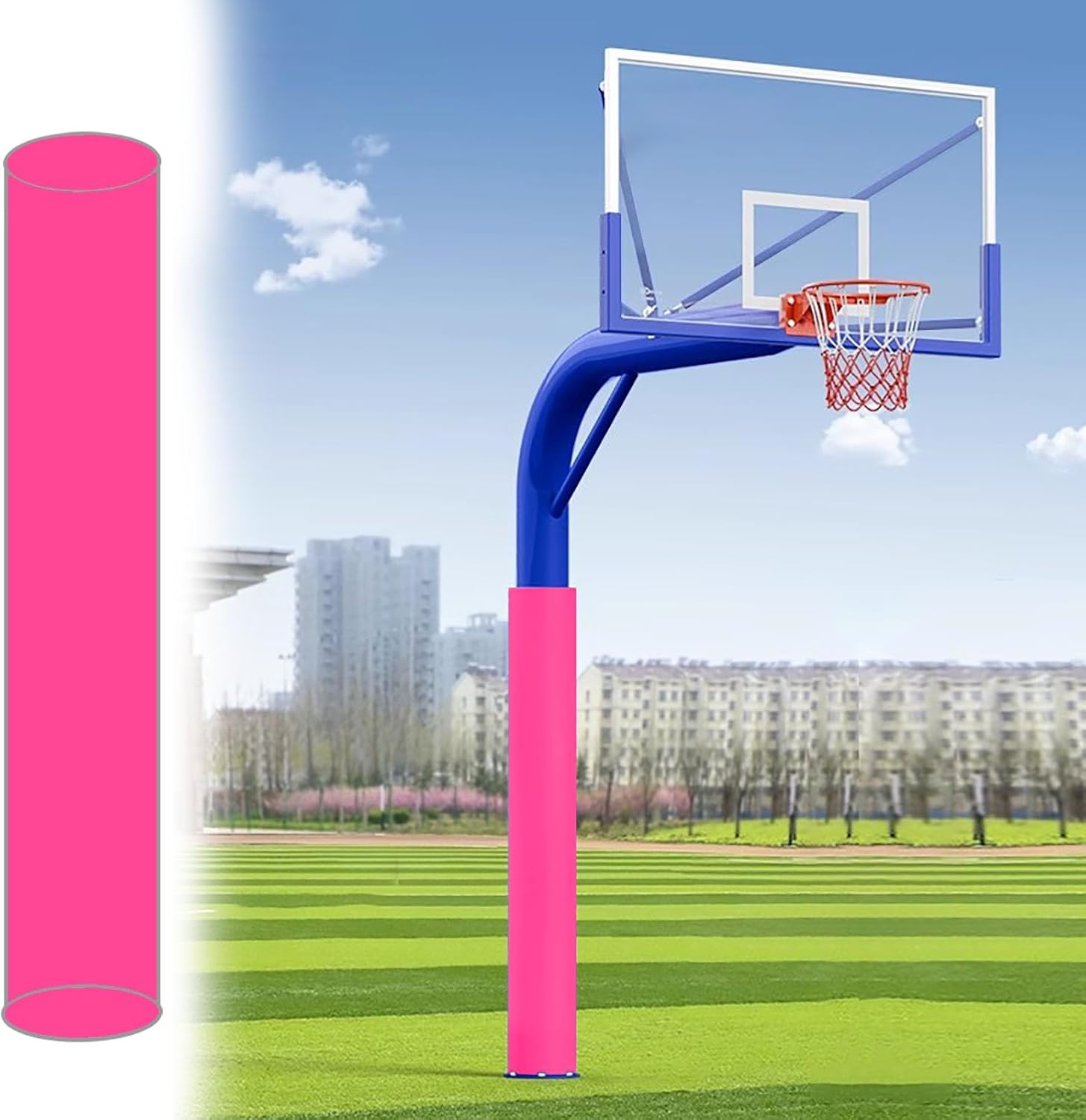 Durable Basketball Pole Pad Indoor and Outdoor, Resuable Round Pole Crash Mat/Column Protection Cover for Gymnasium Gym Playground Slide Lamp Posts(Pink,Dia 5inch (14cm))