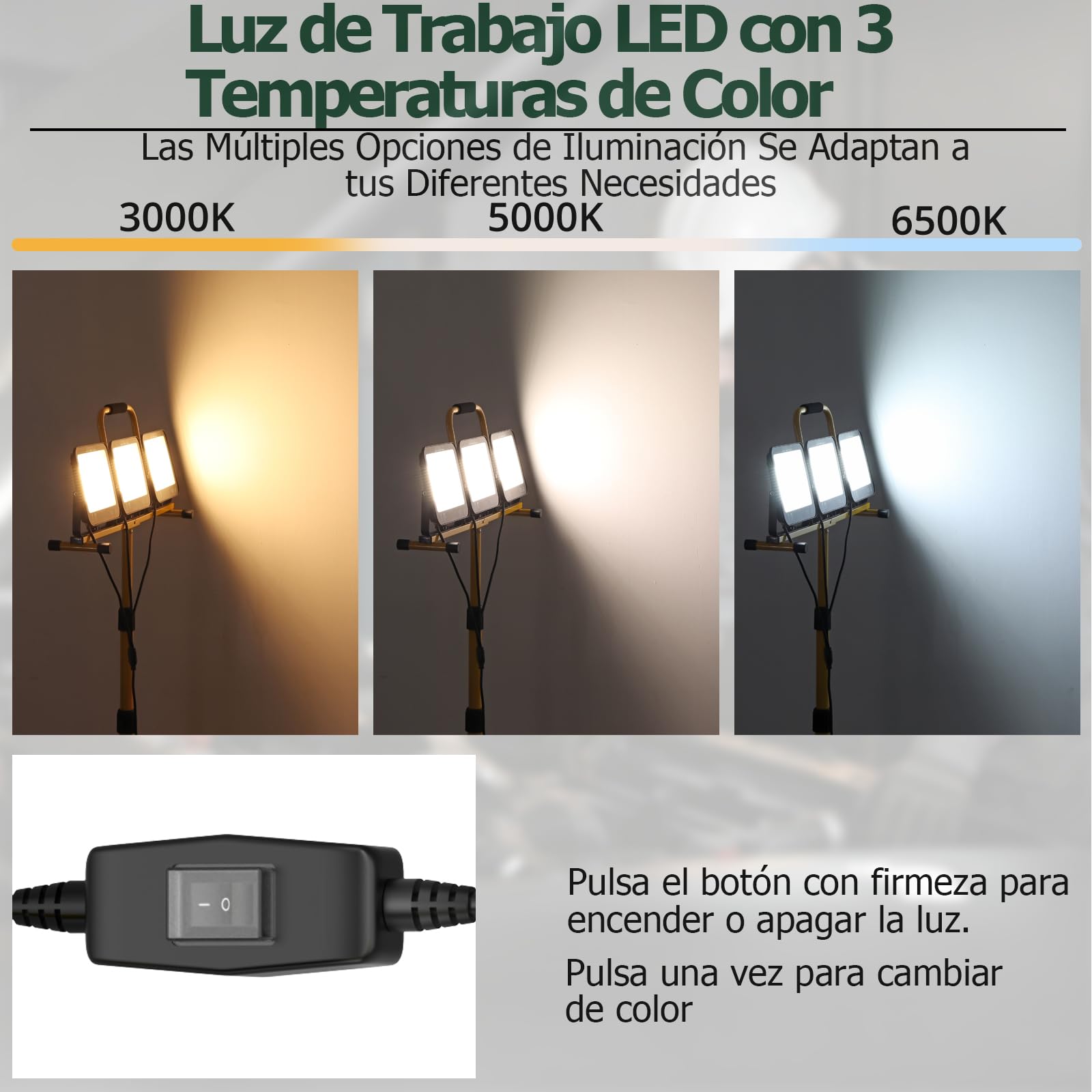 JiGiU Foco de Trabajo LED 300W con Trípode con 3 Cabezales Ajustables