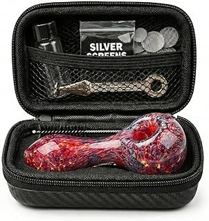 4" Gorgeous Tobacco Pipe Set, Collectible Smoking Pipe with Cleaner Tamper Tool Black Carrying