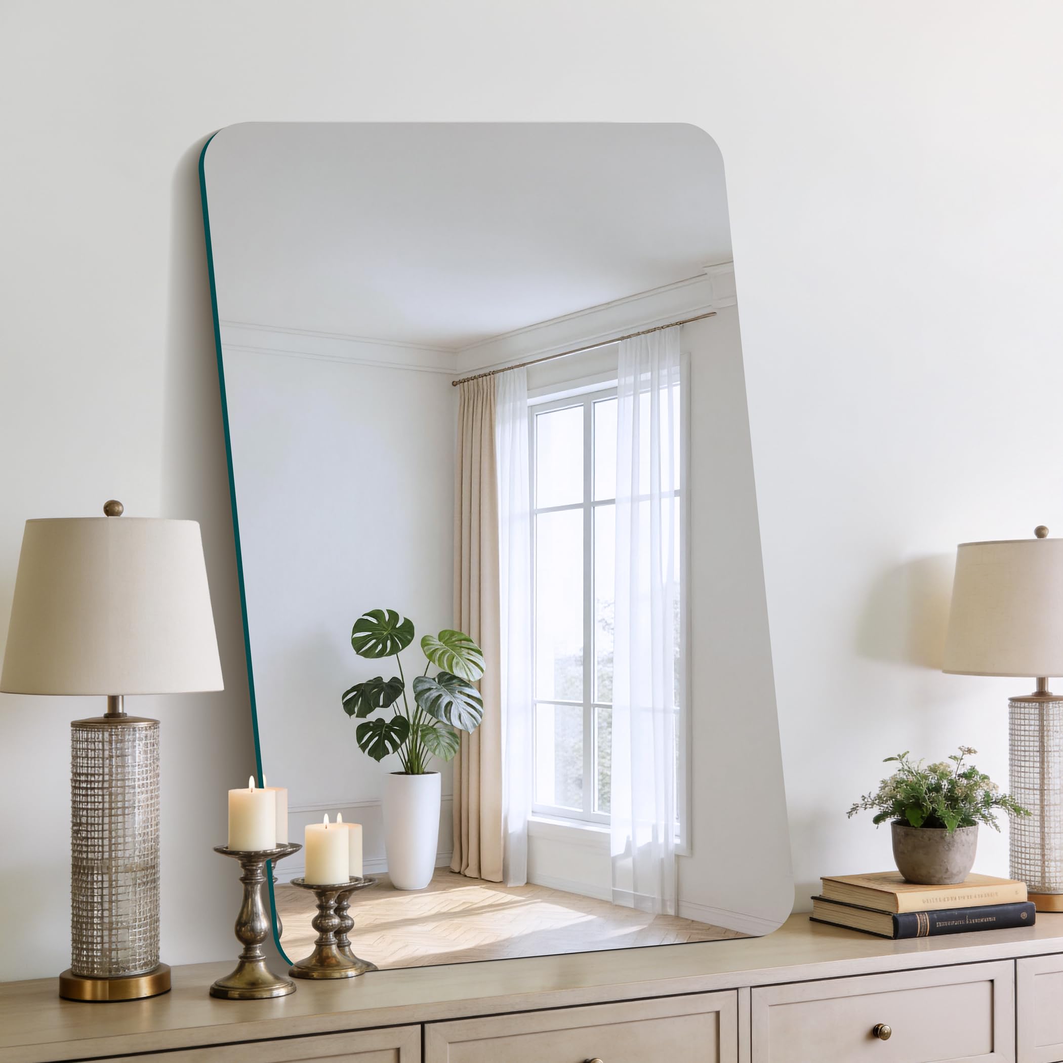 KOCUUY Miroir de Salle de Bain rectangulaire sans Cadre, Miroir Mural de 60x90 cm, Miroir en Verre incassable, réflexion HD, Coins arrondis, adapté à la Salle de Bain, la Chambre à Coucher